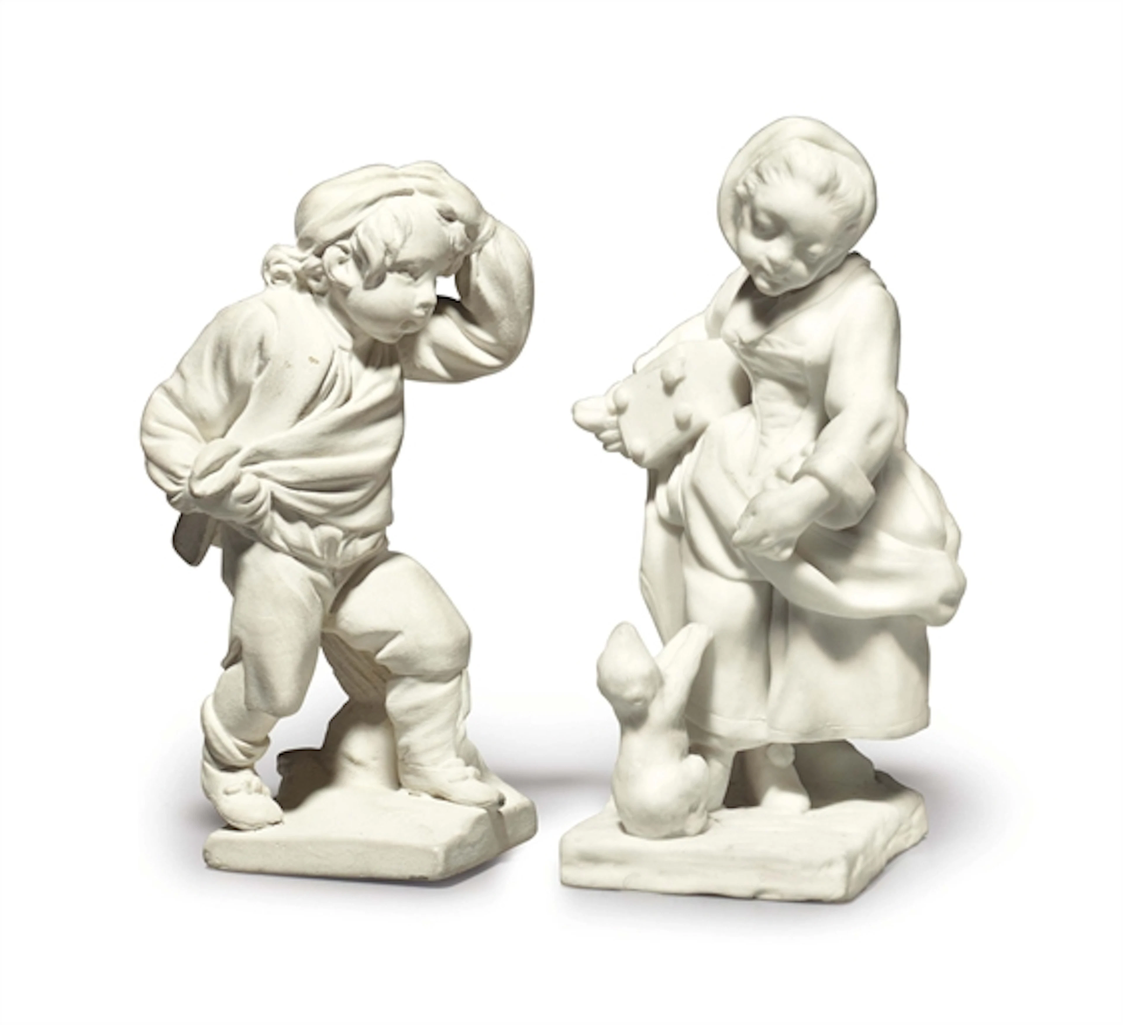 TWO SEVRES BISCUIT PORCELAIN FIGURES OF CHILDREN 'LE COUREUR' (2EME GRANDEUR) AND A RAT CATCHER