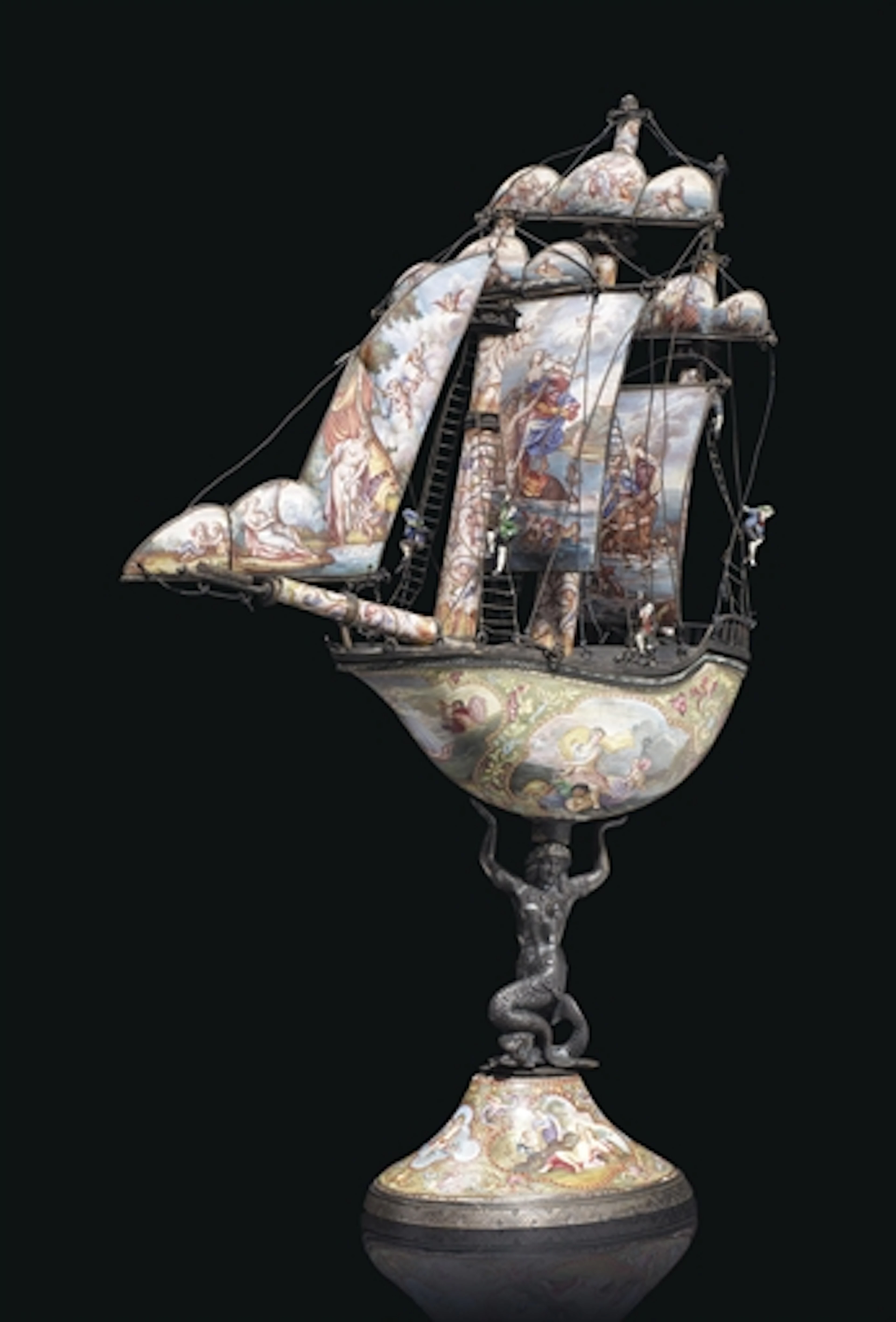 A VIENNESE SILVER AND ENAMEL NEF