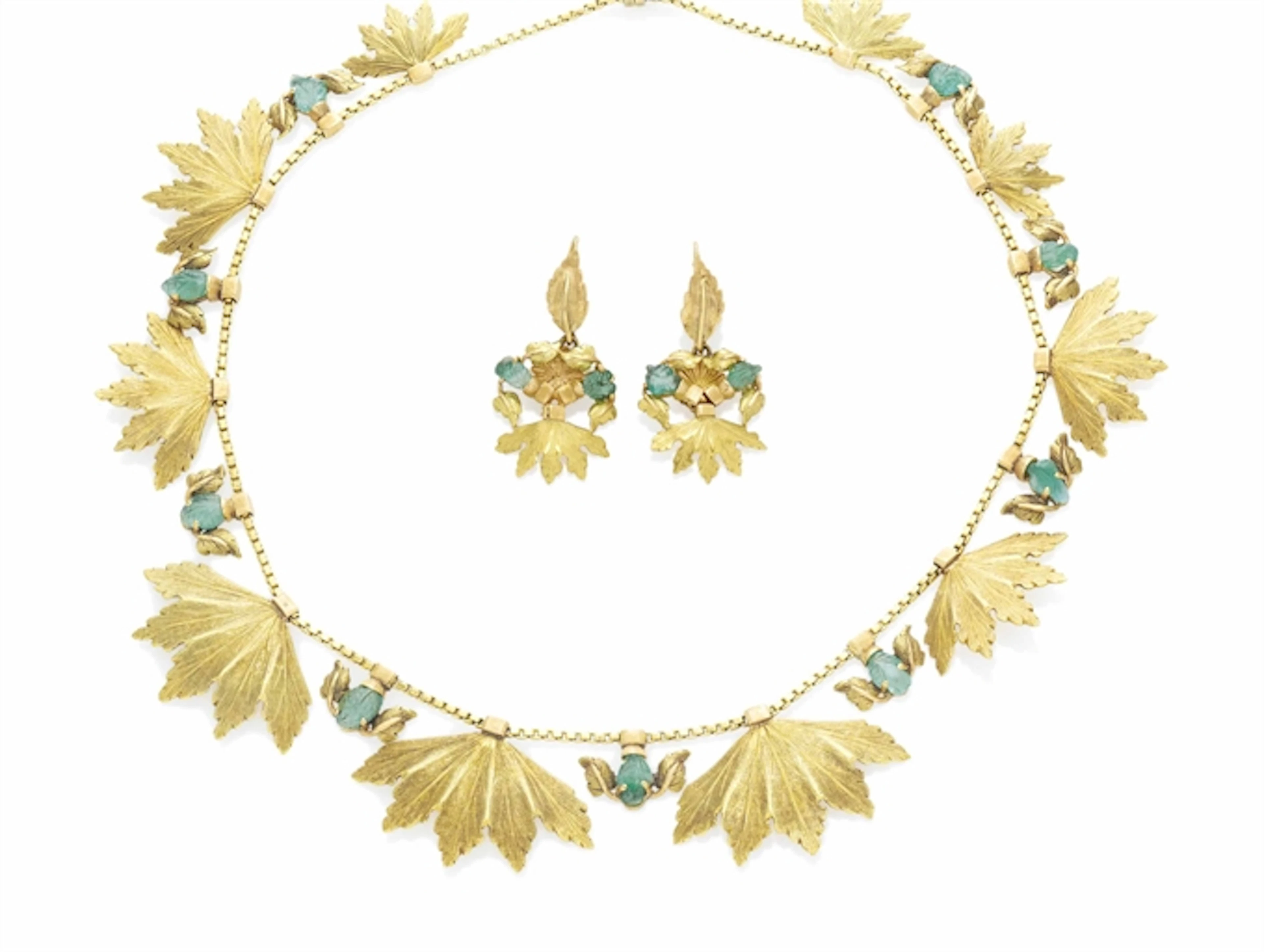 Collier Emeraudes, Par Mario Buccellati Et Paire De Pendants d'oreilles En Suite