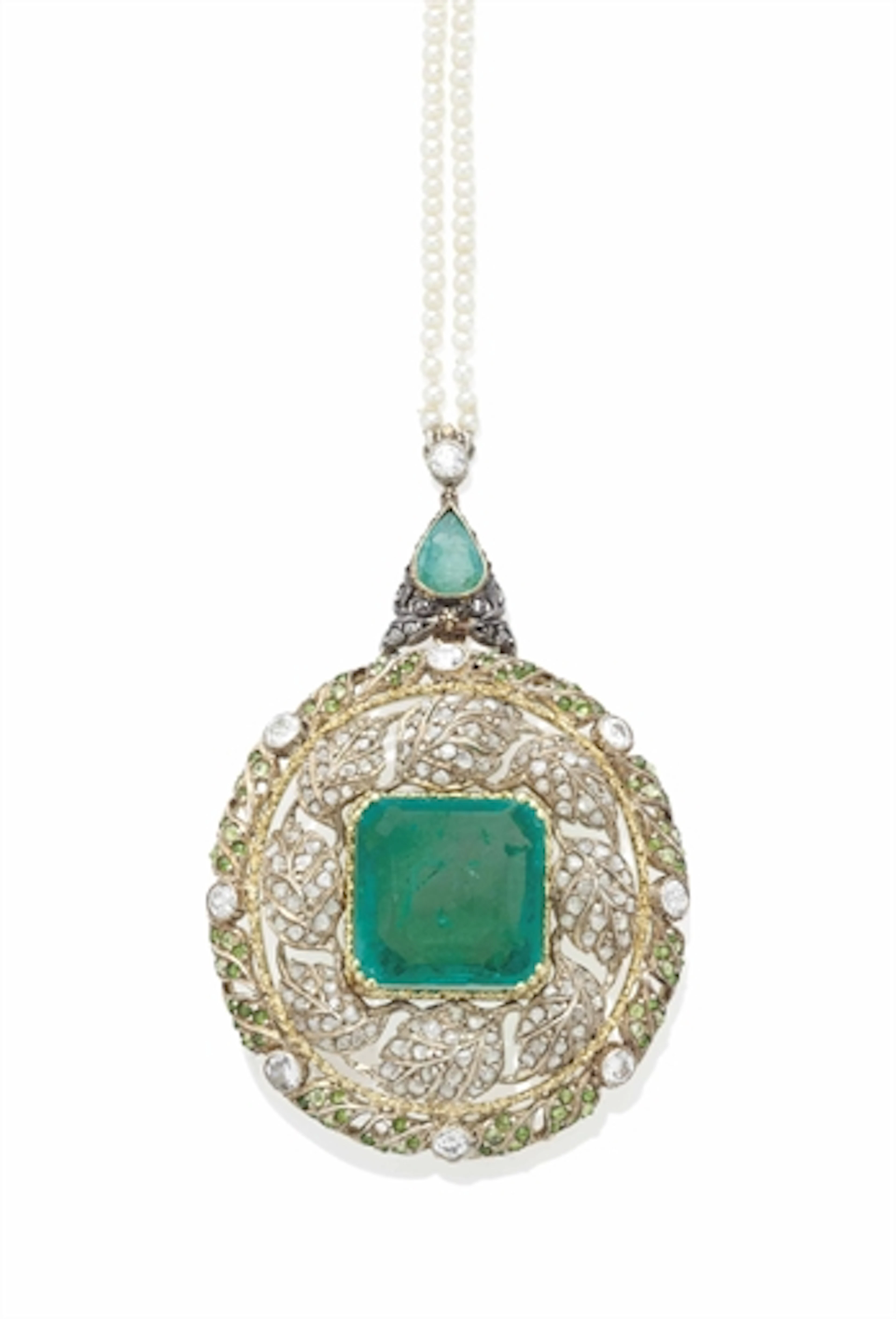 Collier Perles, Emeraudes, Peridots, Grenats Et Diamants, Par Mario Buccellati