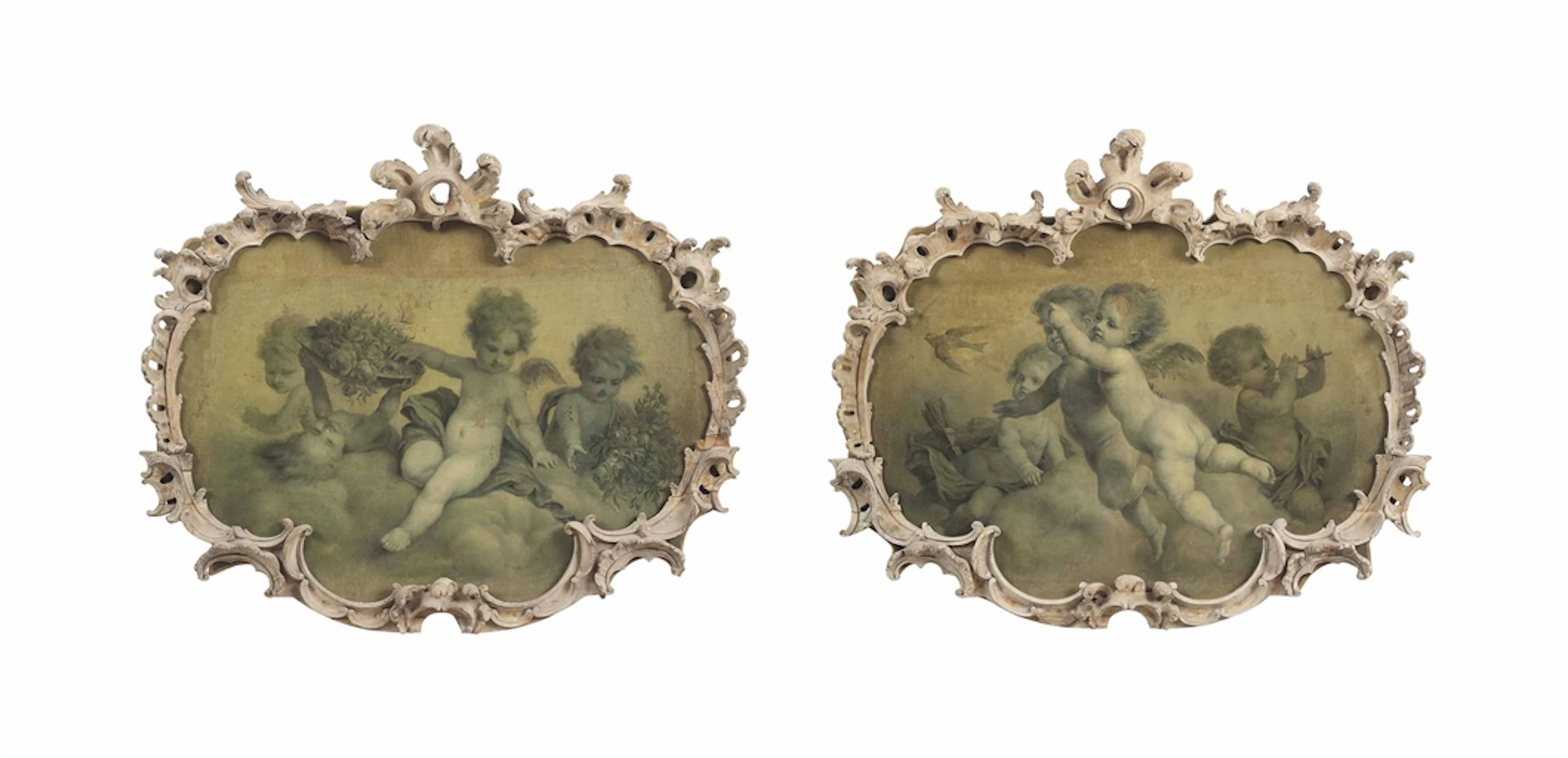 Putti disporting; and Putti disporting: en grisaille