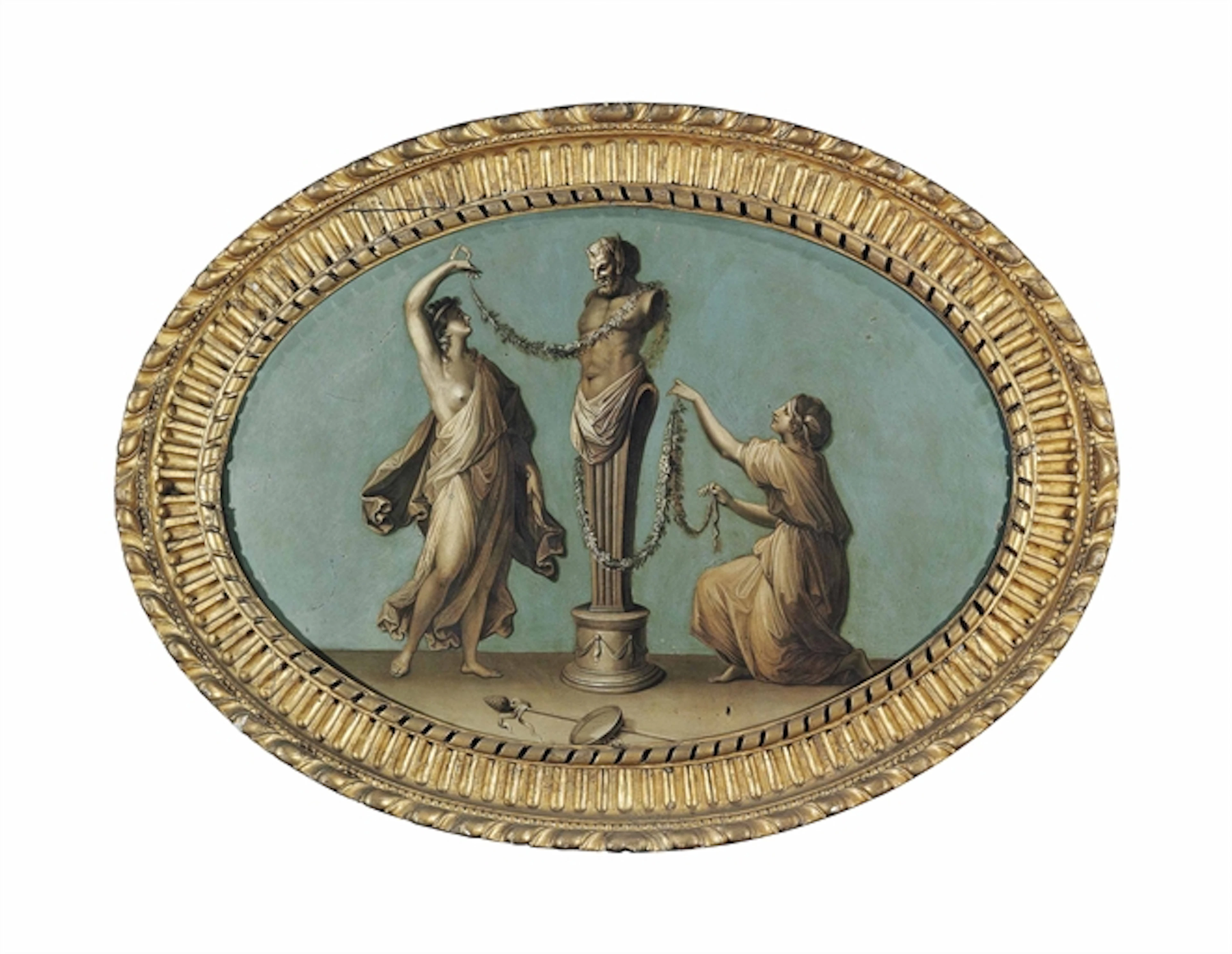 Maidens decorating a herm of Pan - en grisaille