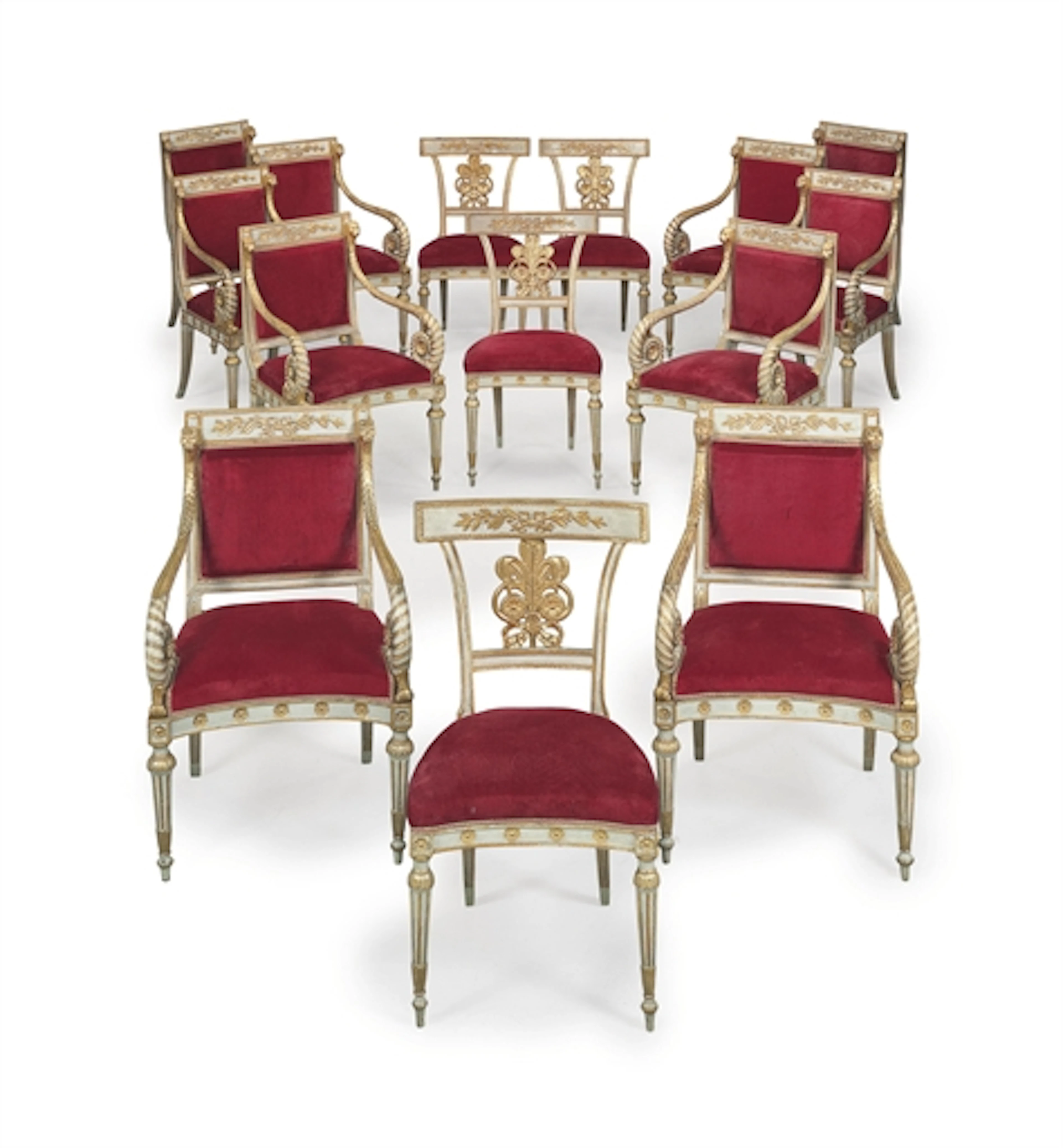 A SUITE OF NORTH ITALIAN WHITE-PAINTED AND PARCEL-GILT SEAT FURNITURE