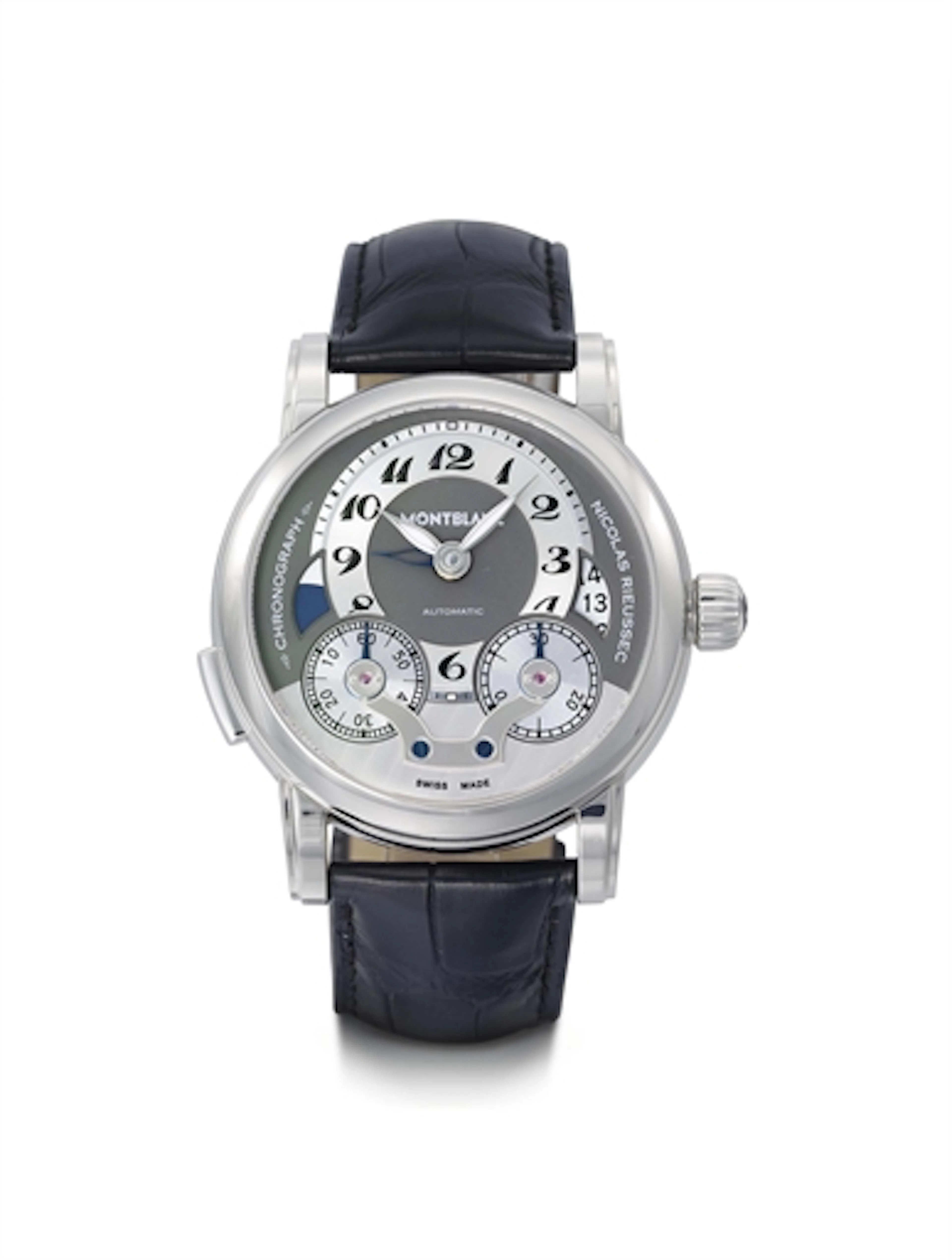 Montblanc. A stainless steel automatic dual time single-button chronograph wristwatch with date, day and night indication and turning disc registers, original certificate and box