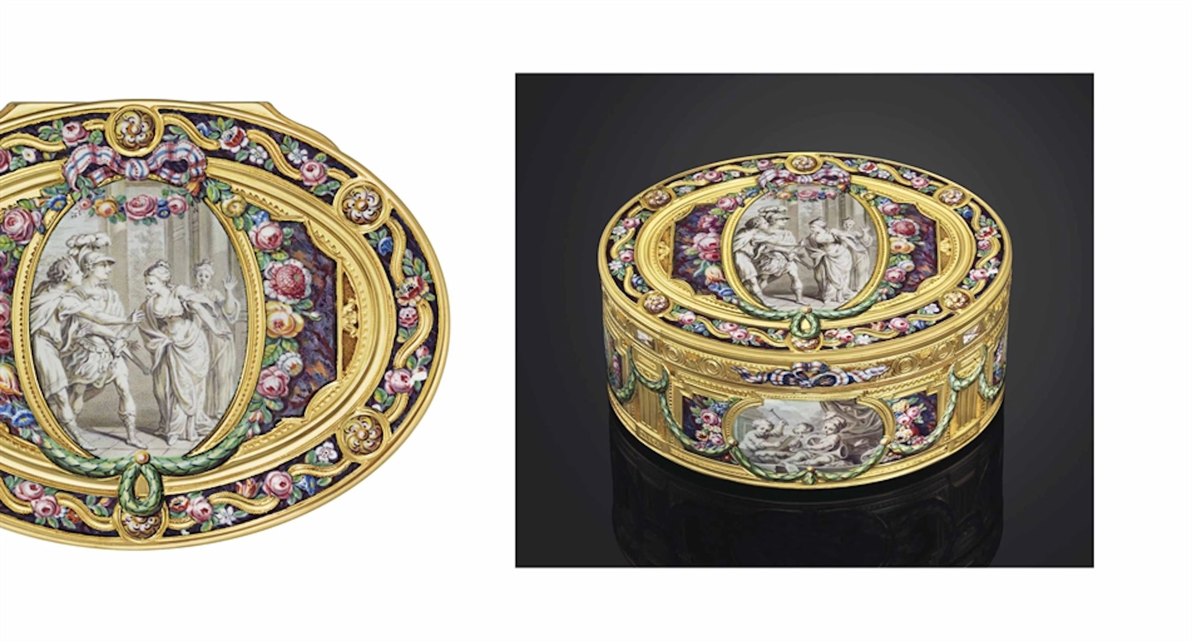 A HIGHLY IMPORTANT LOUIS XV ENAMELLED GOLD SNUFF-BOX