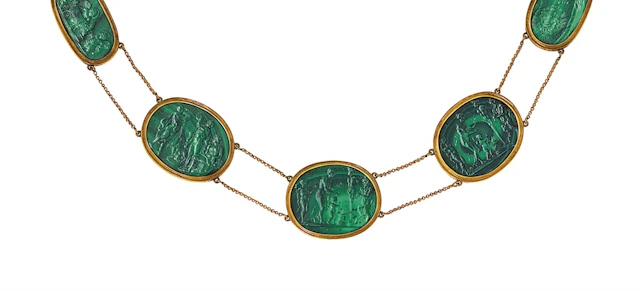 A 19th century malachite cameo necklace