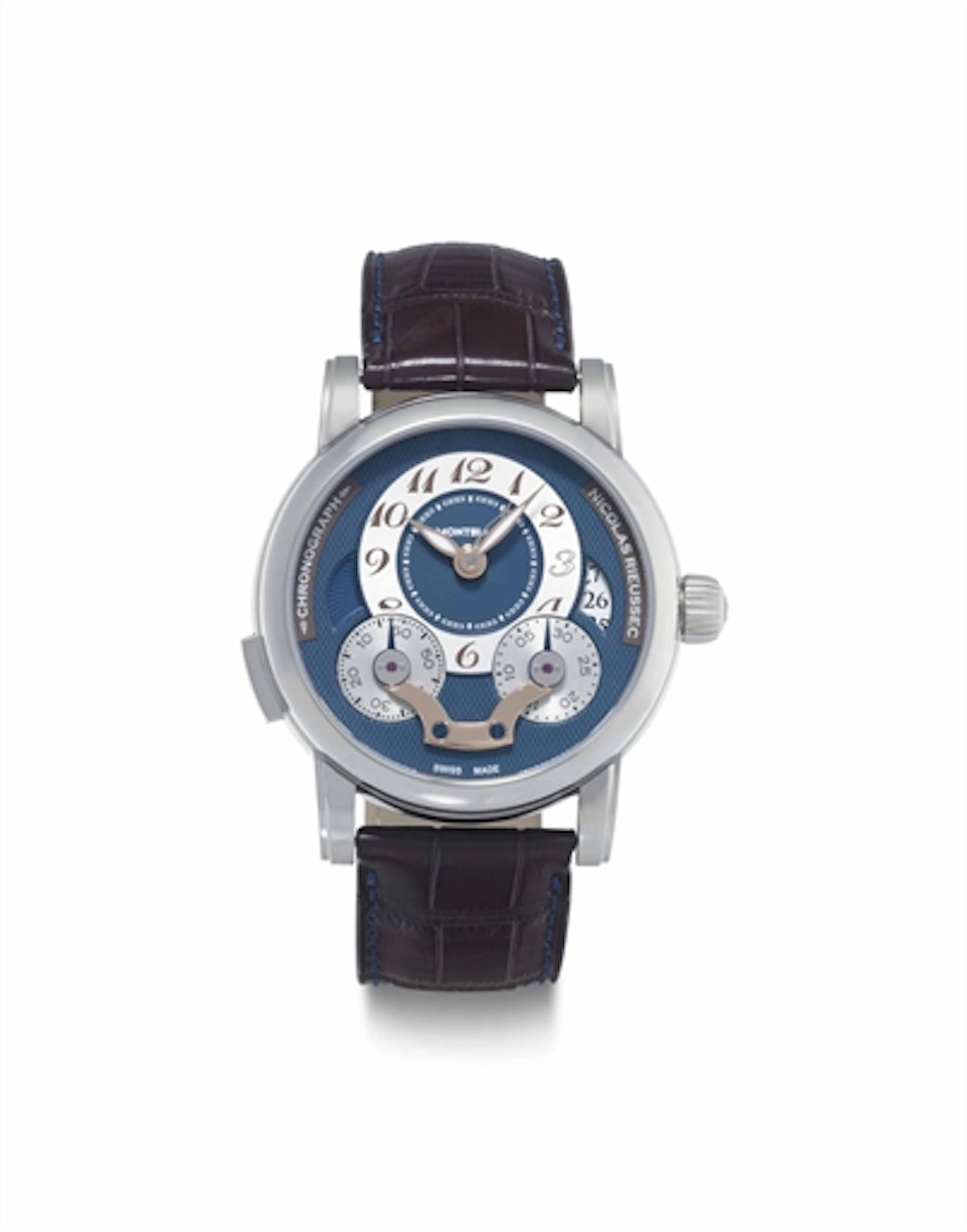 Montblanc. A Stainless Steel Automatic Dual Time Single-Button Chronograph Wristwatch with Date, Day and Night Indication, and Turning Disc Registers