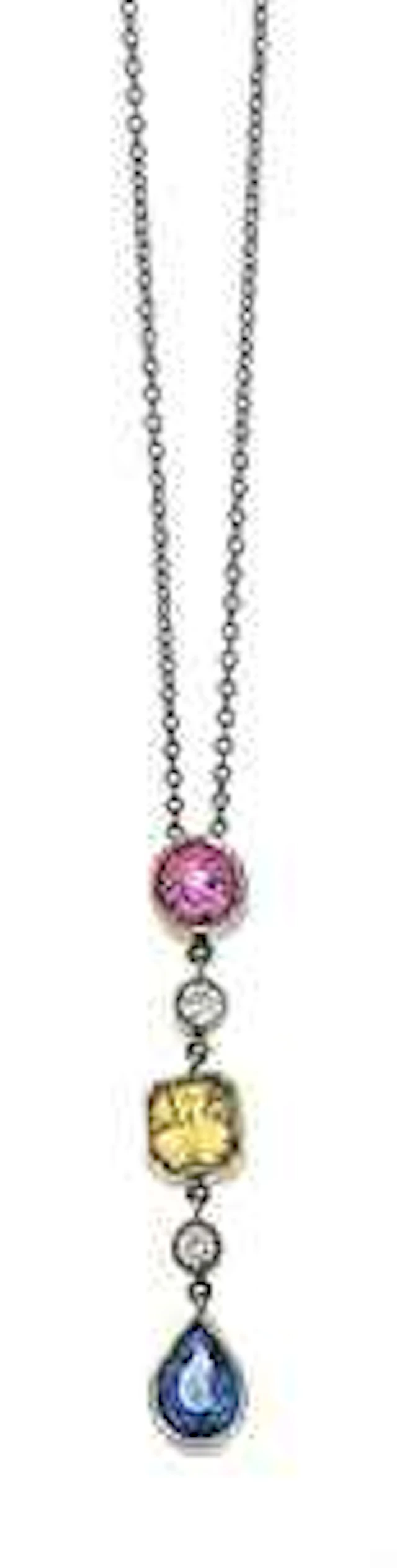 A vari-coloured sapphire and diamond pendant necklace, by Tiffany & Co.