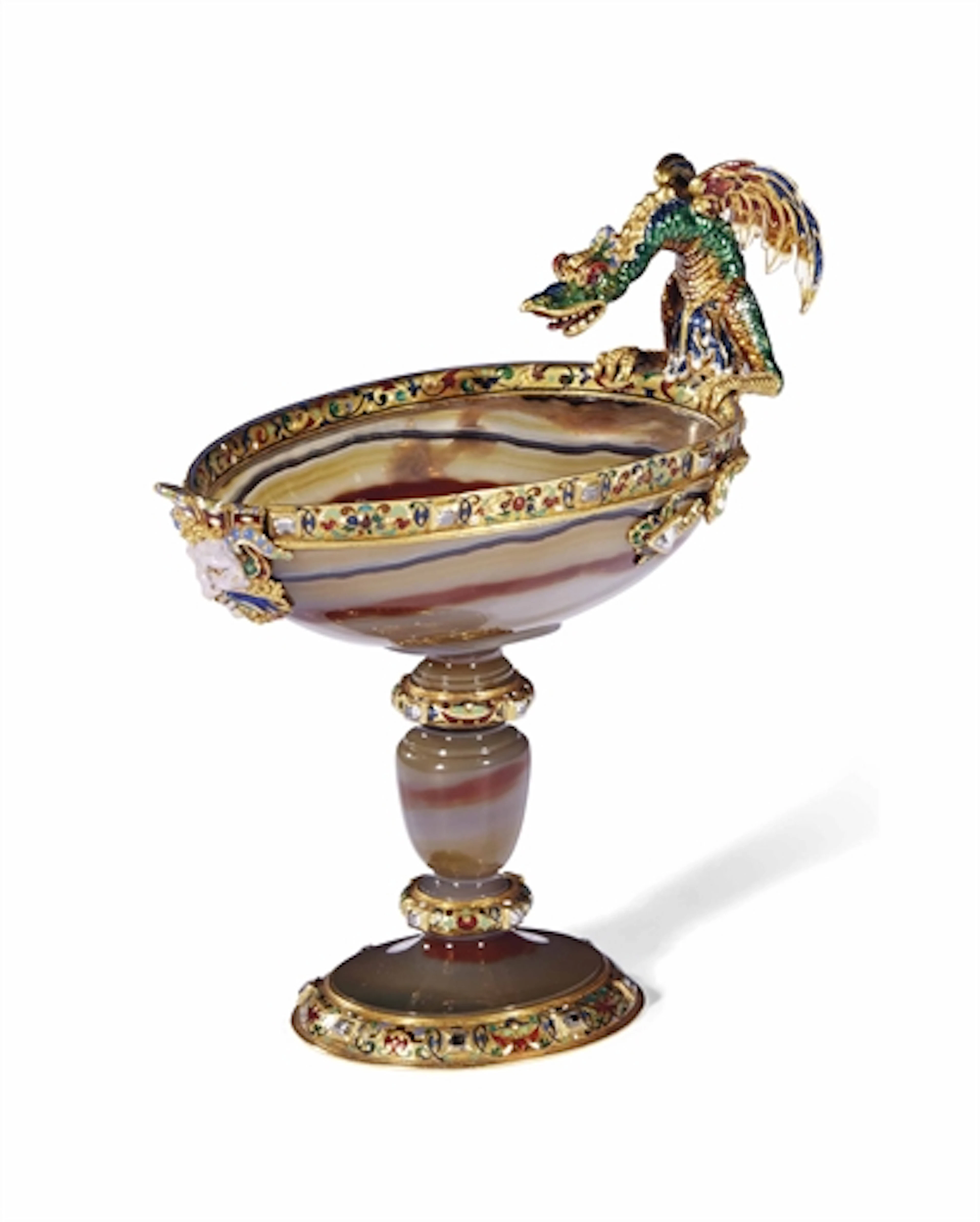 COUPE EN AGATE ET MONTURE EN OR, EMAIL ET DIAMANTS