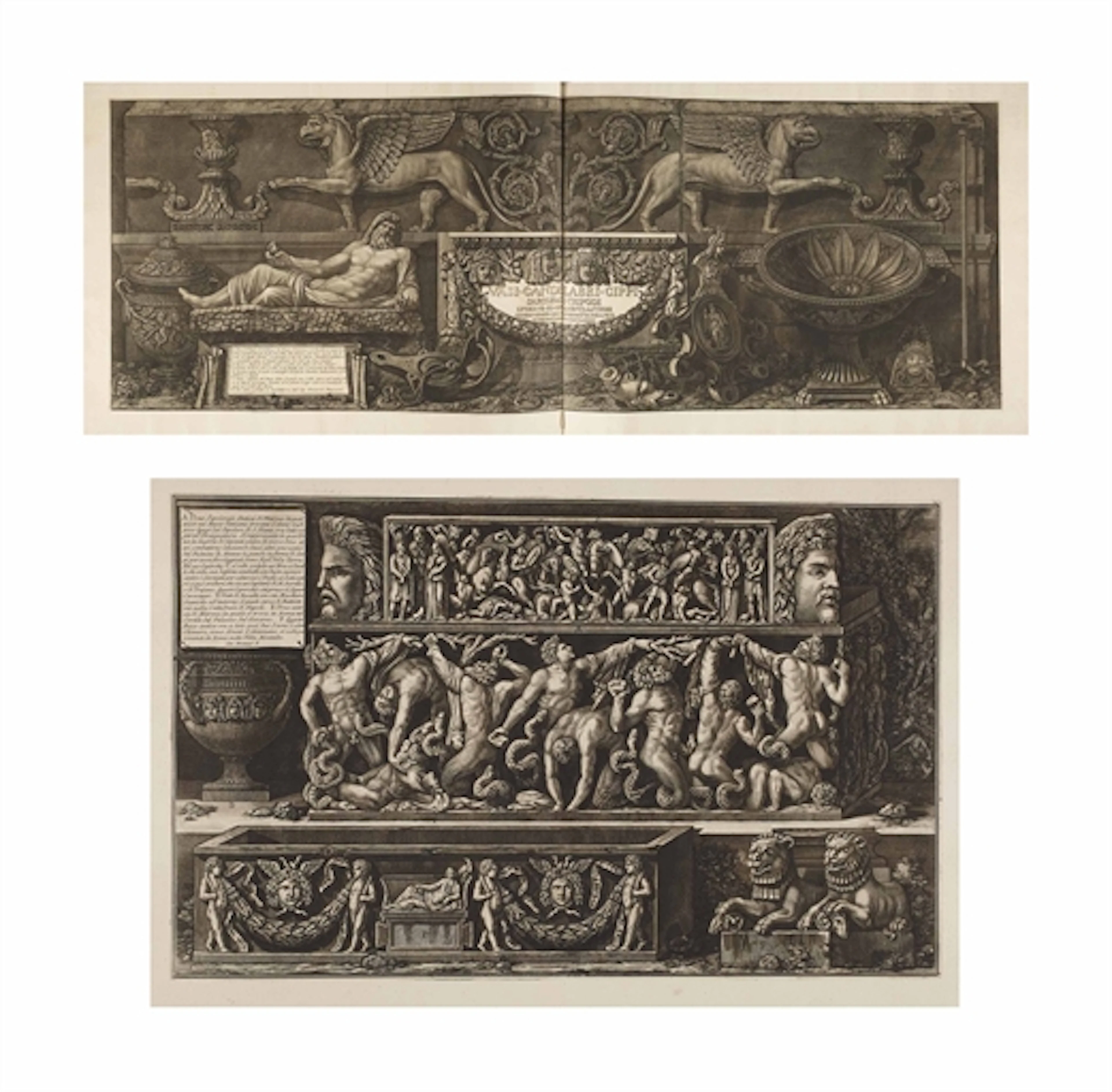 Giovanni Battista PIRANÈSE (1720-1778). Vasi, candelabri, cippi, sarcofagi, tripodi, lucerne, ed ornamenti antichi. Rome: Piranesi, 1778. 2 volumes in-plano (544 x 742 mm)