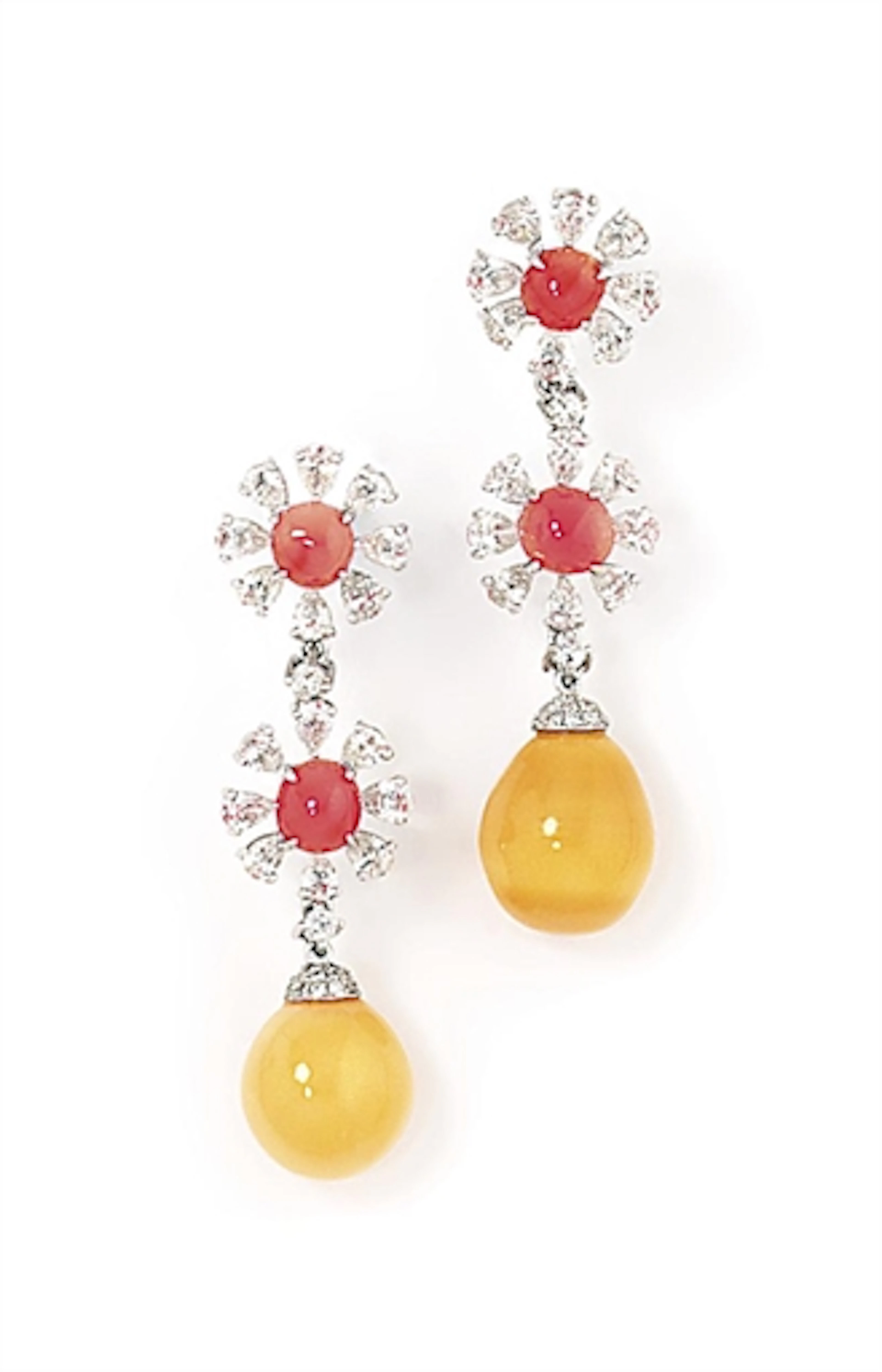 A pair of melo melo and conch pearl and diamond earrings