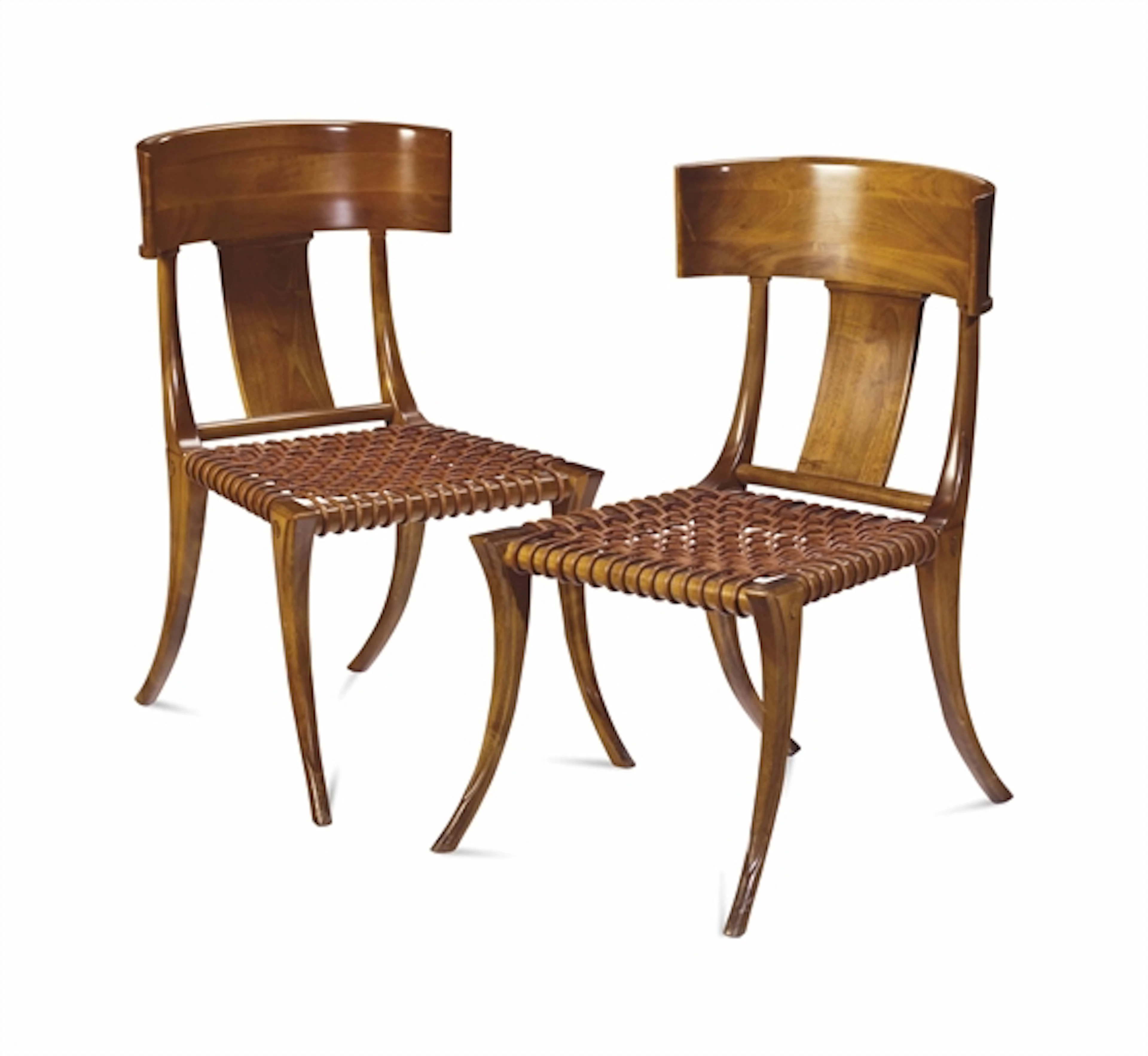 A SET OF FIVE BIRCH AND LEATHER KLISMOS CHAIRS,