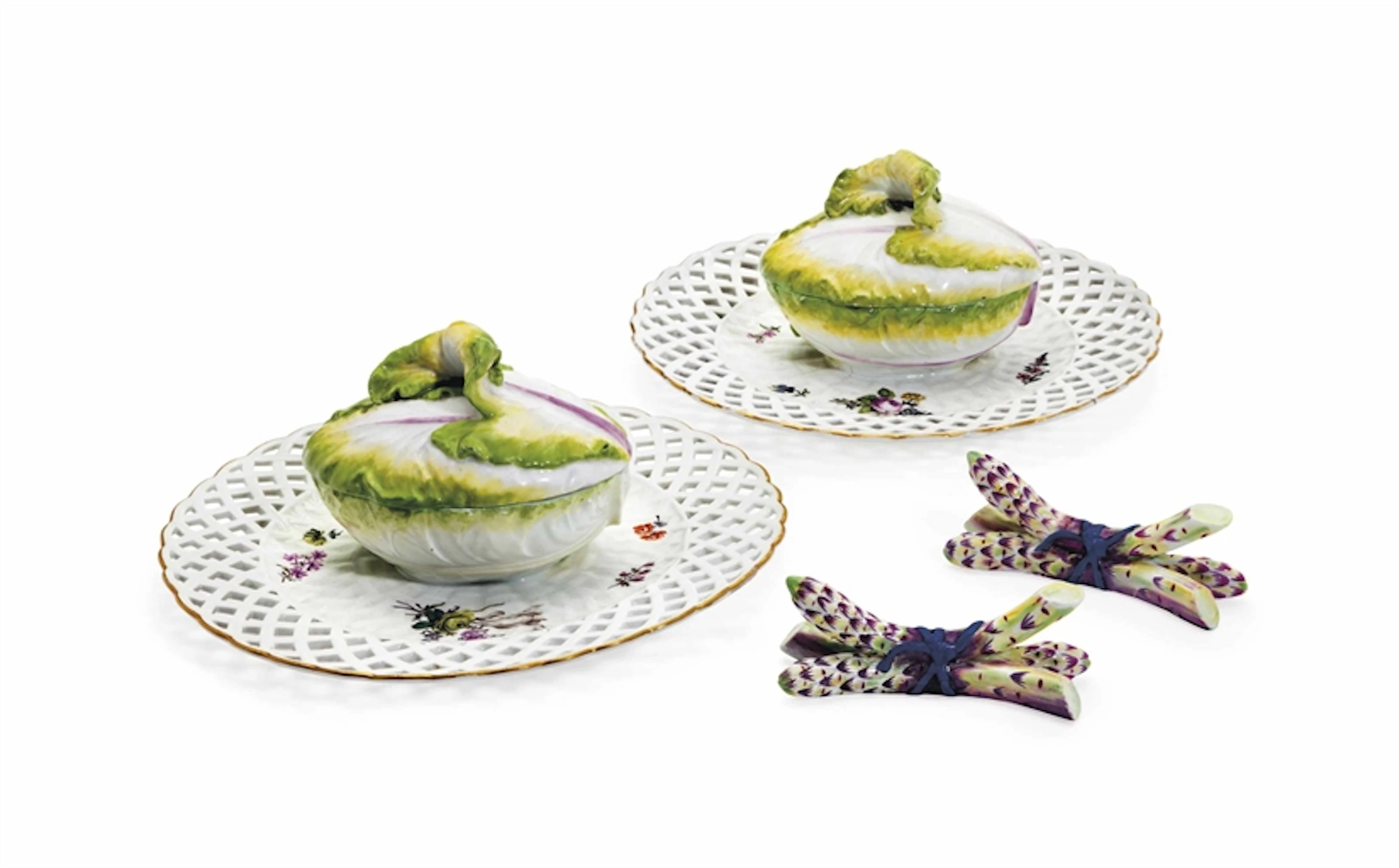 TWO MEISSEN PORCELAIN TROMPE L'OEIL COS