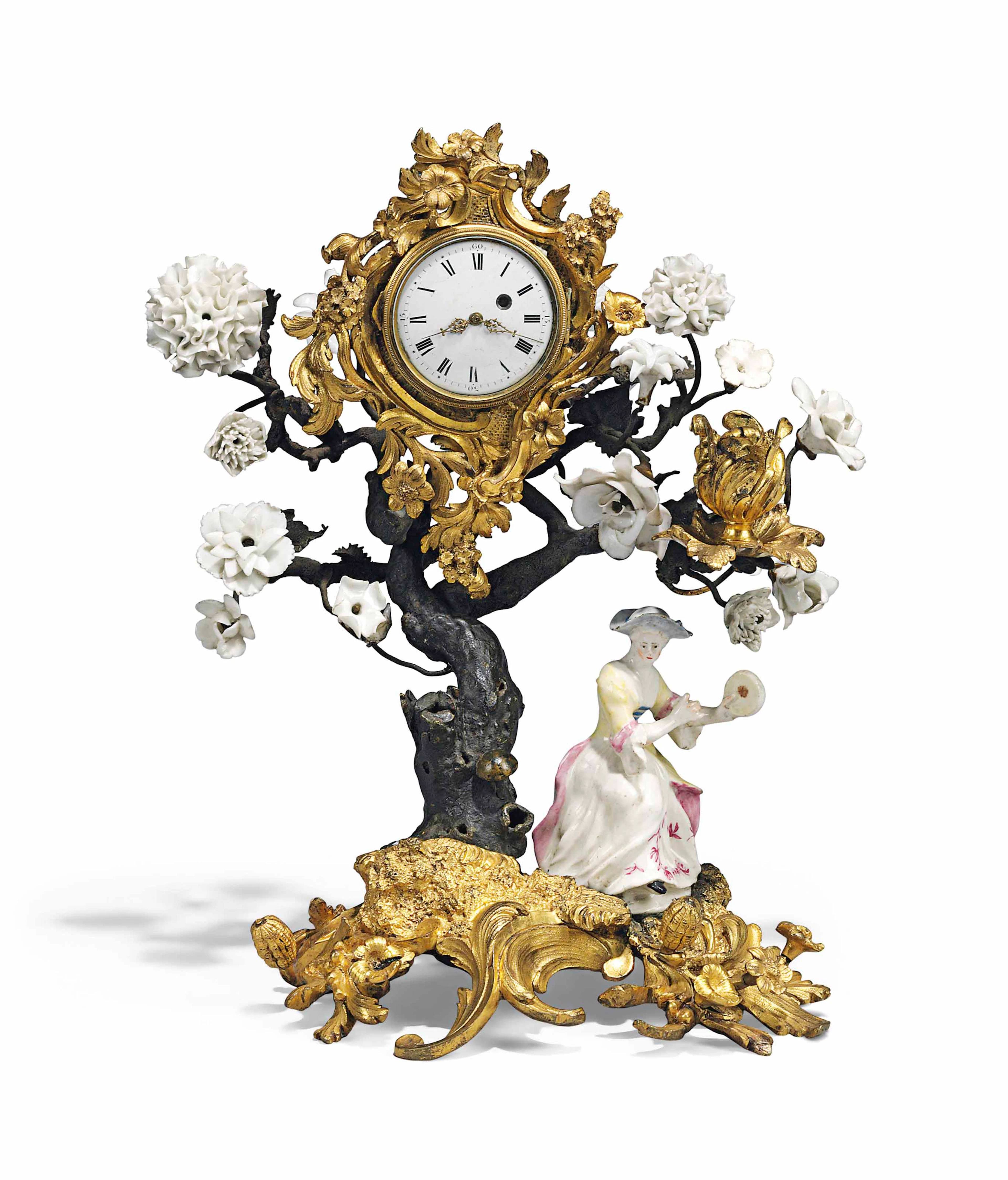 A louis xv ormolu, patinated-bronze and porcelain porte-montre