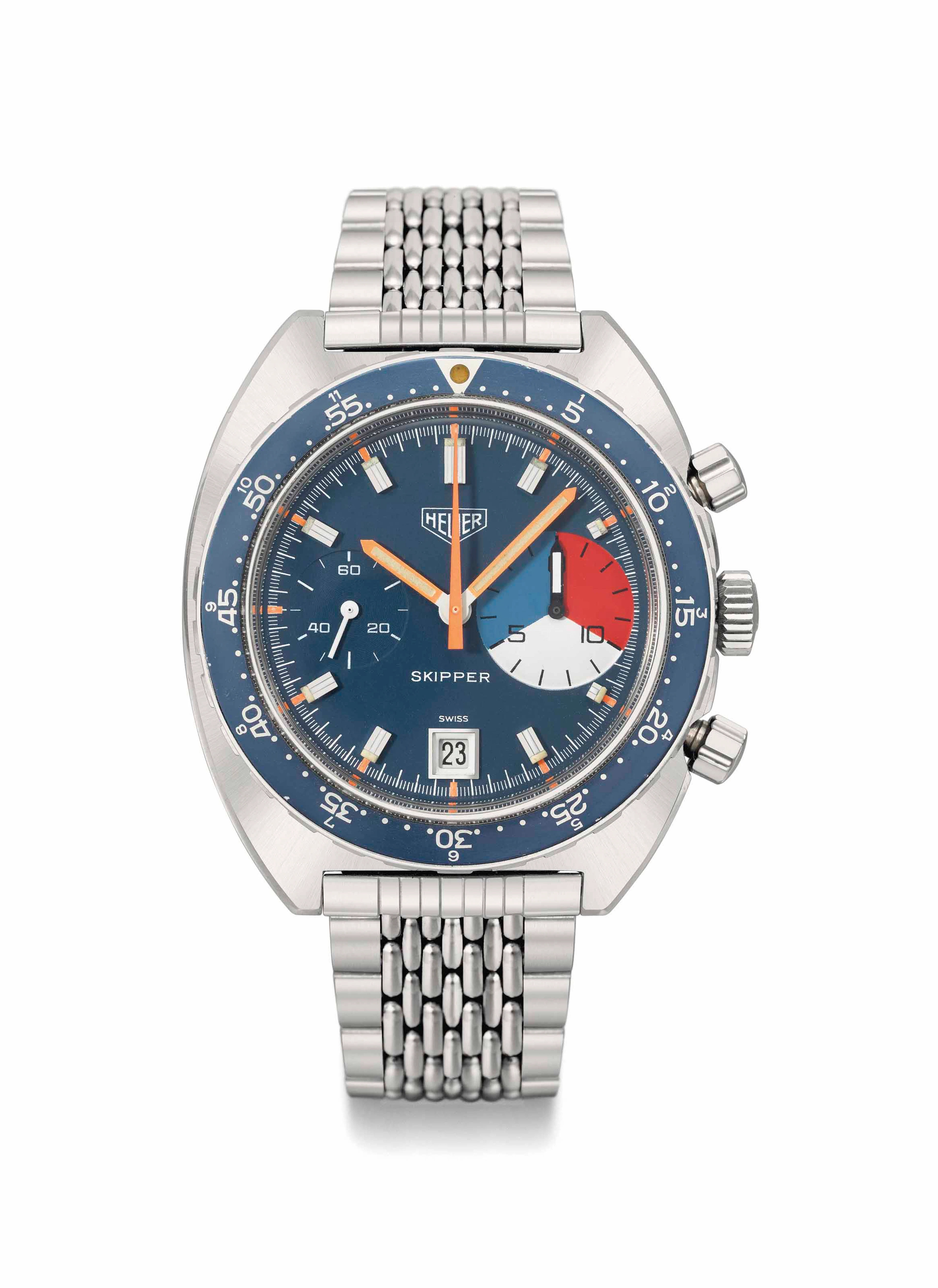 Heuer Leonidas. A rare and attractive and unusual stainless steel...
