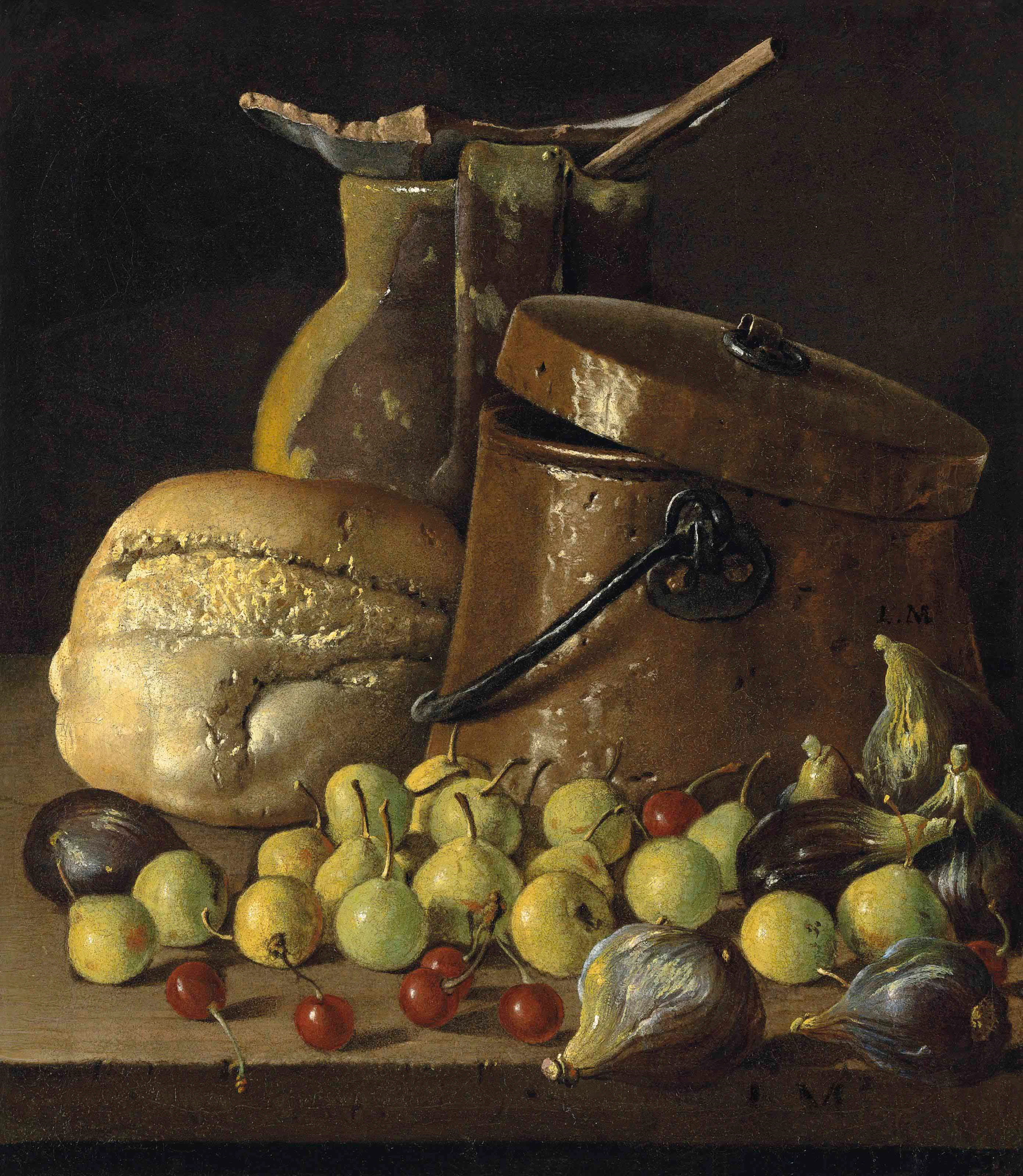An earthenware pitcher and copper pail
