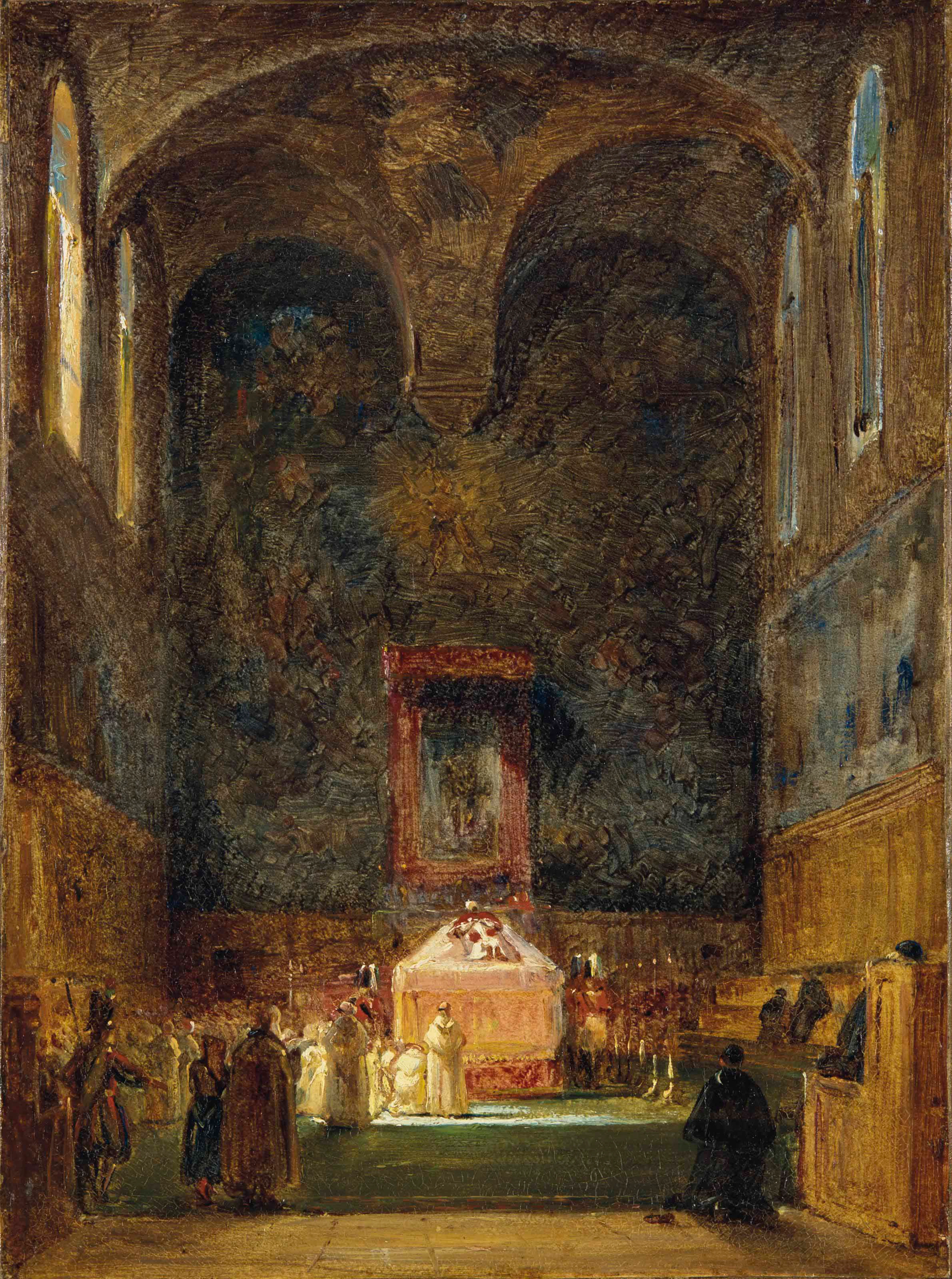 Le catafalque du Pape dans la Chapelle Sixtine