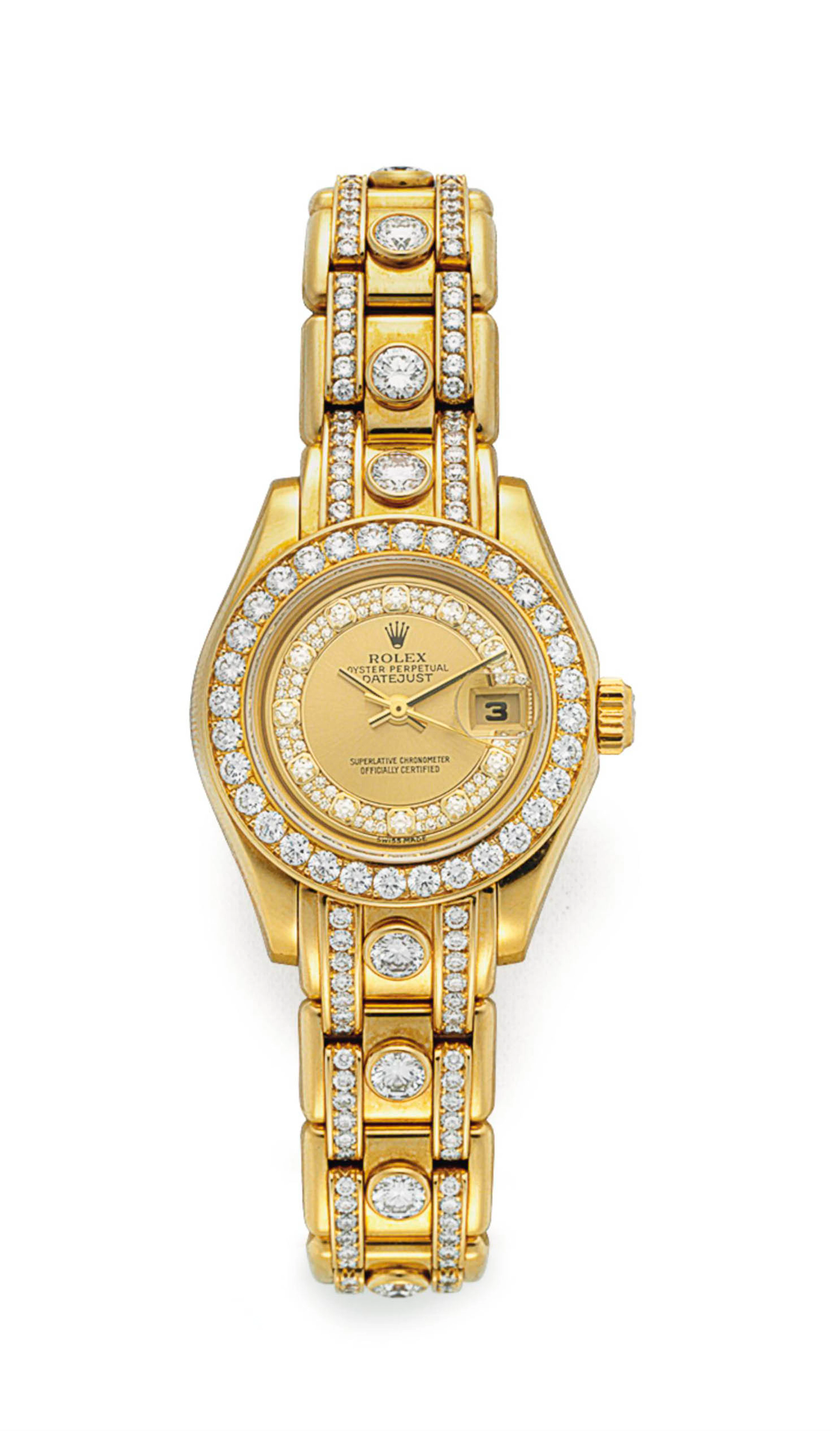 A diamond and gold 'pearlmaster' wristwatch, by rolex