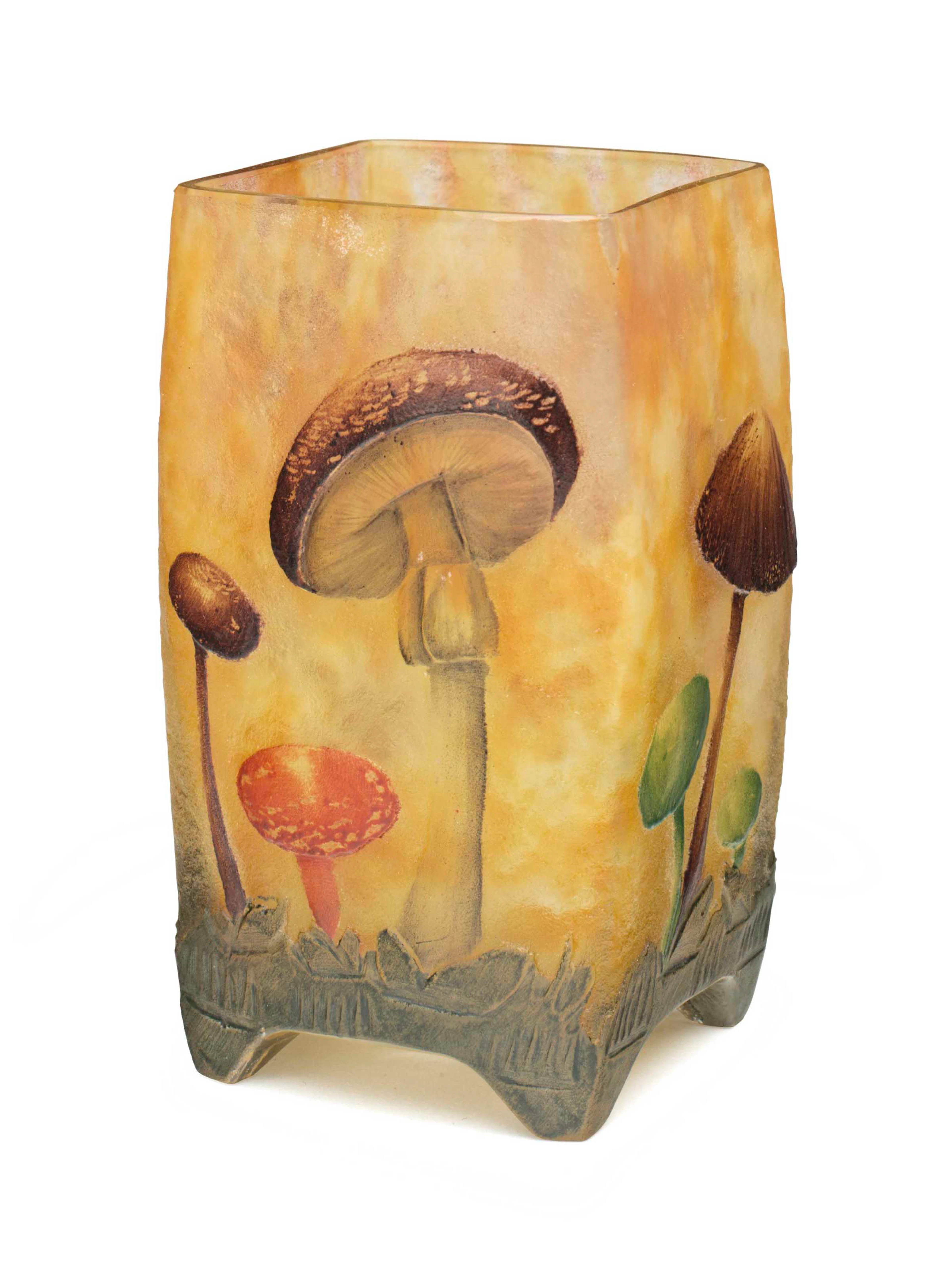 A french enameled cameo glass 'mushroom' vase