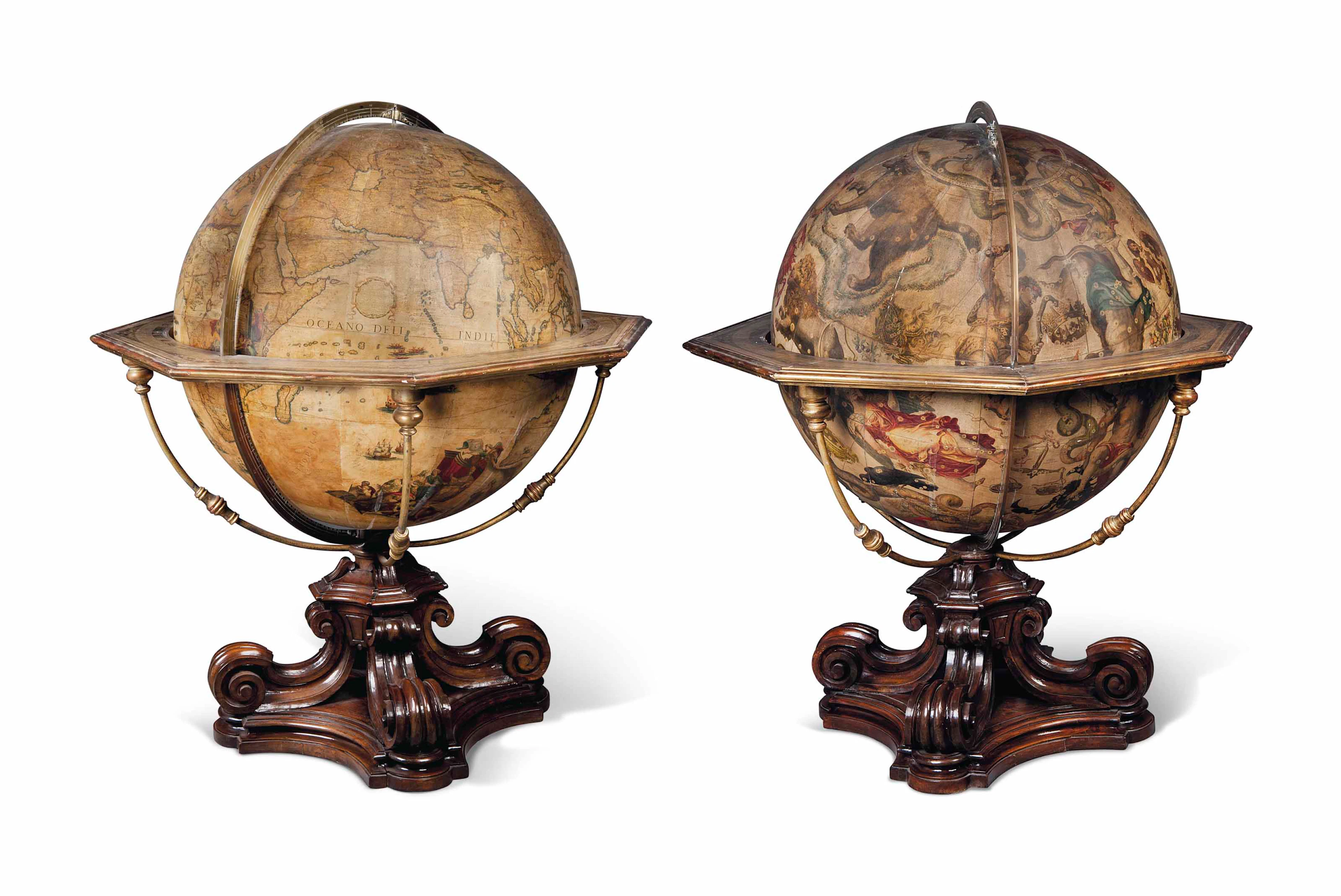 A pair of monumental terrestrial and celestial globes