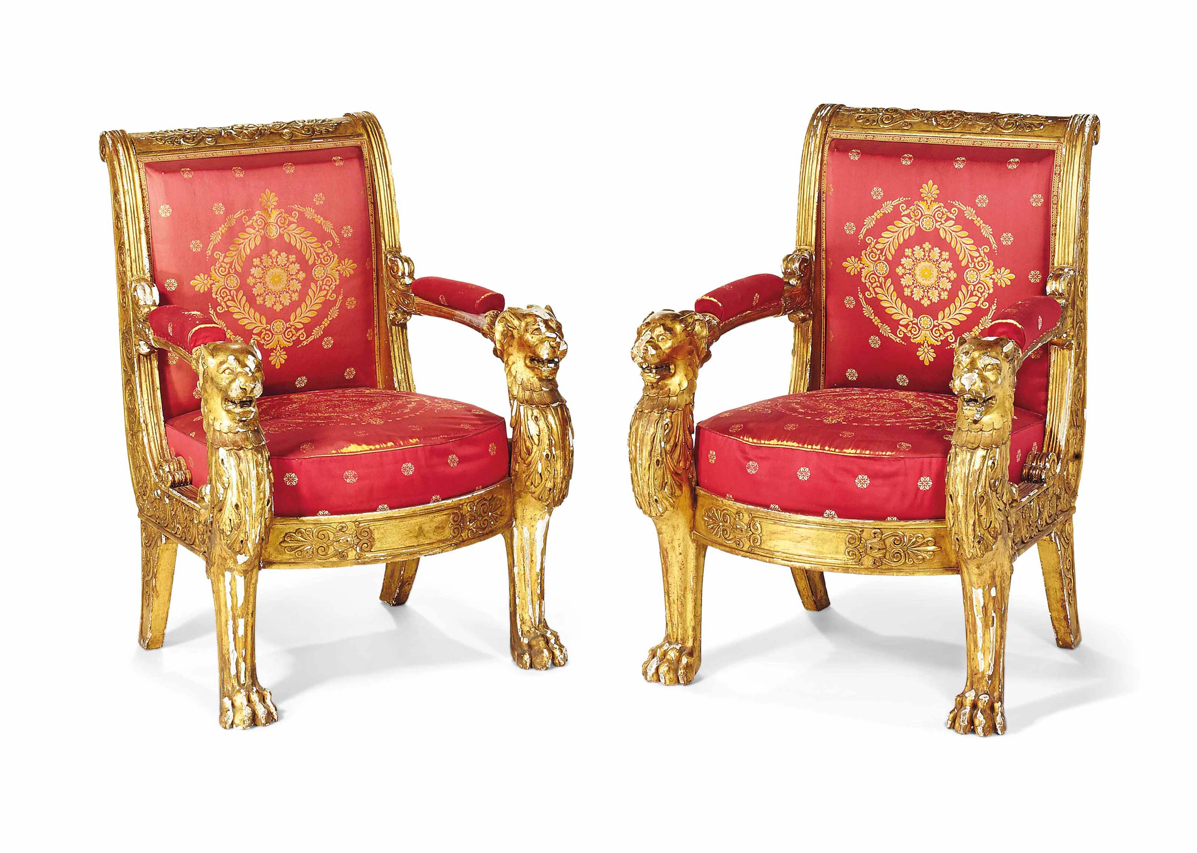 A pair of restauration giltwood armchairs