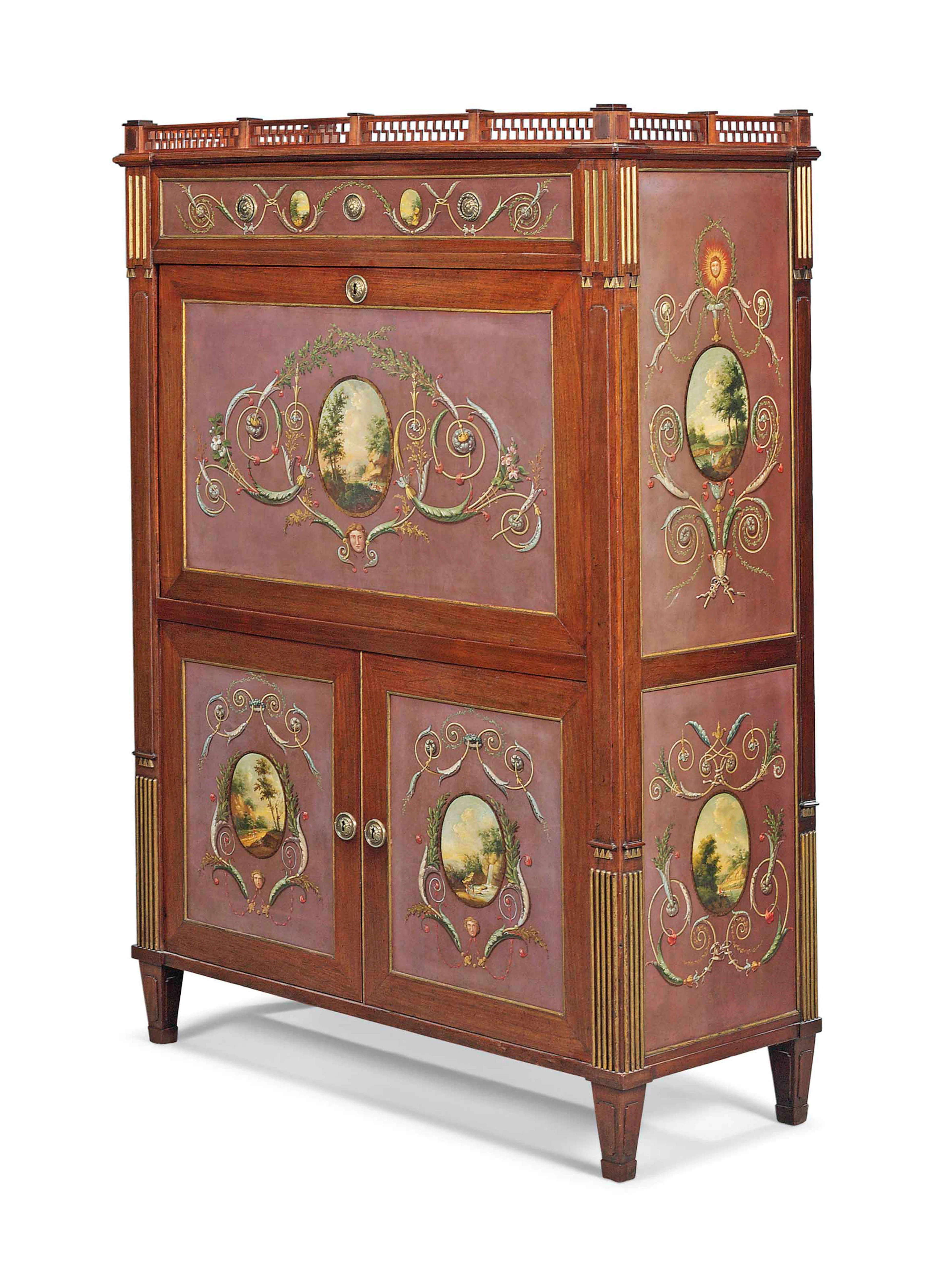 A royal german parcel-gilt and polychrome-decorated mahogany...