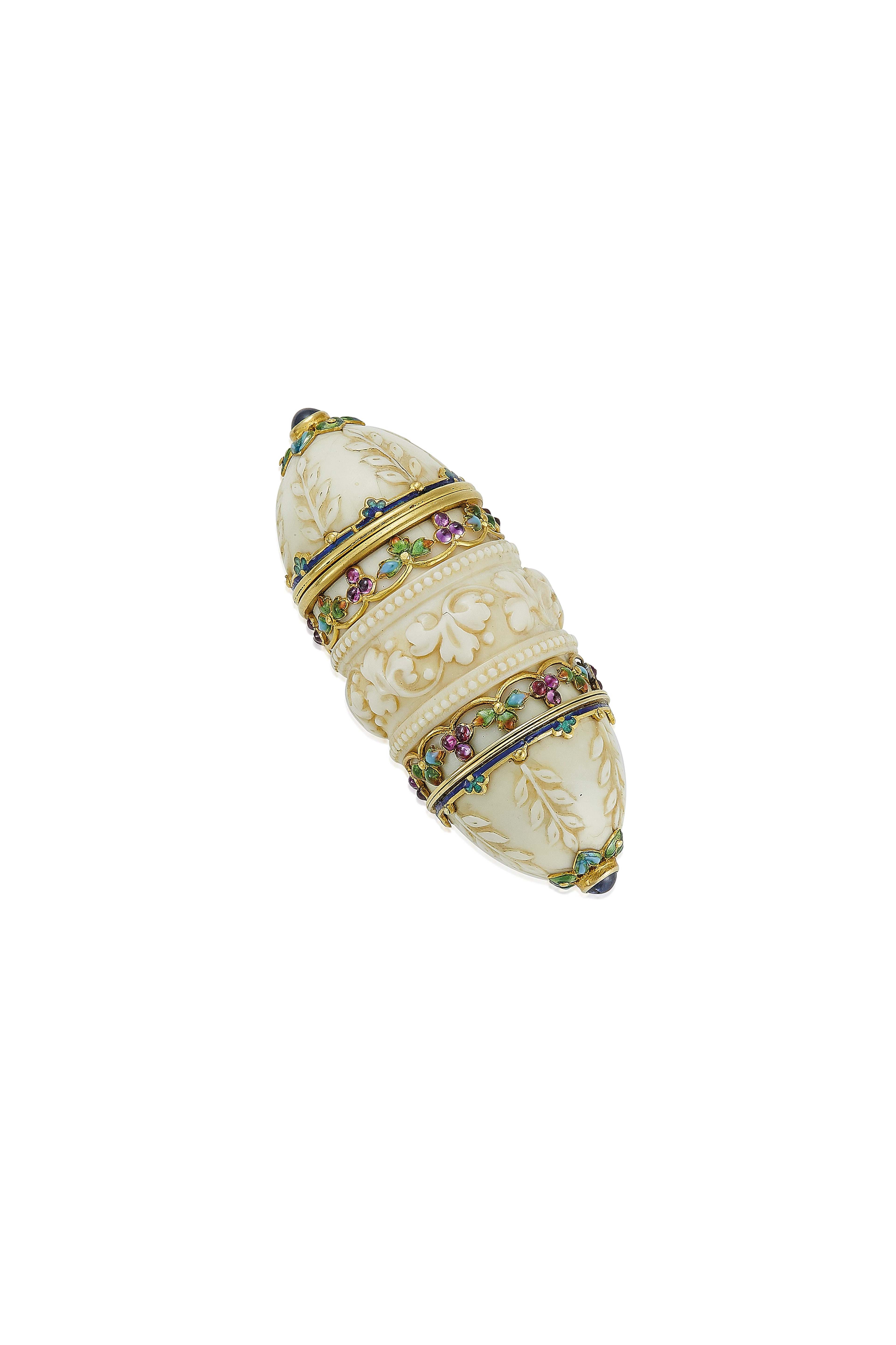 A late 19th century ivory, enamel and gold perfume bottle, by boucheron