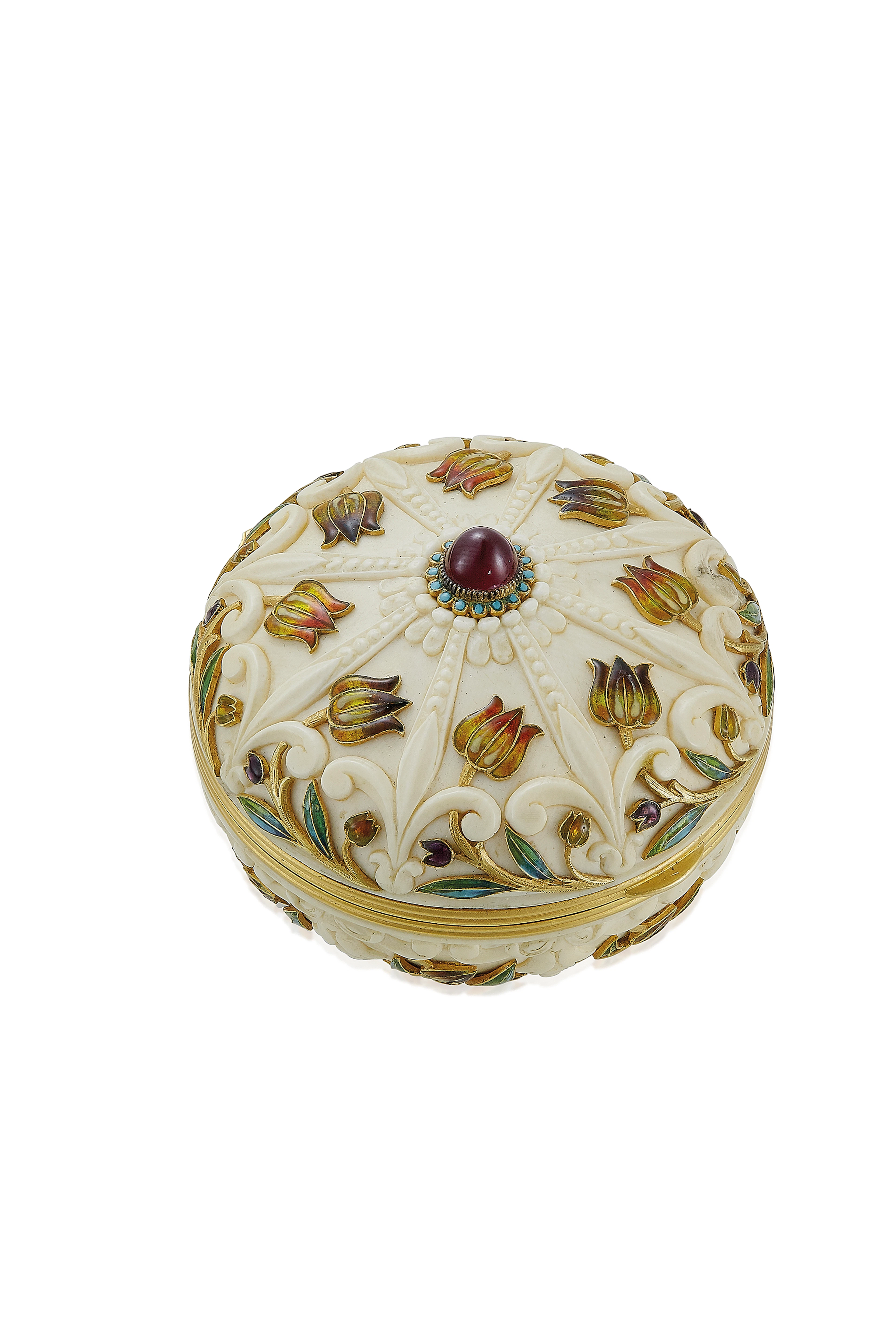 A late 19th century ivory, enamel and gold powder case, by boucheron