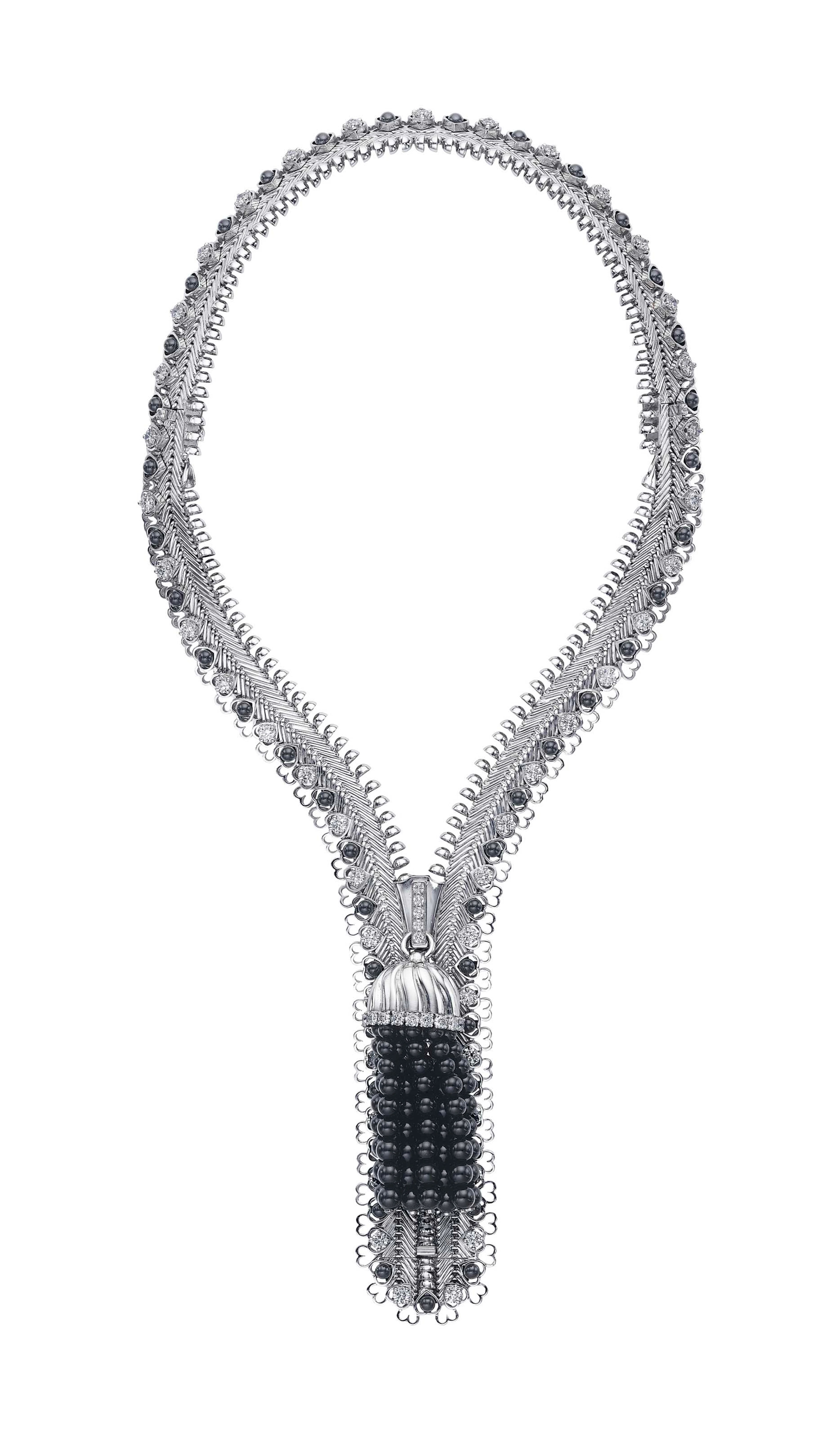 A unique diamond and onyx 'zip' necklace, by van cleef & arpels