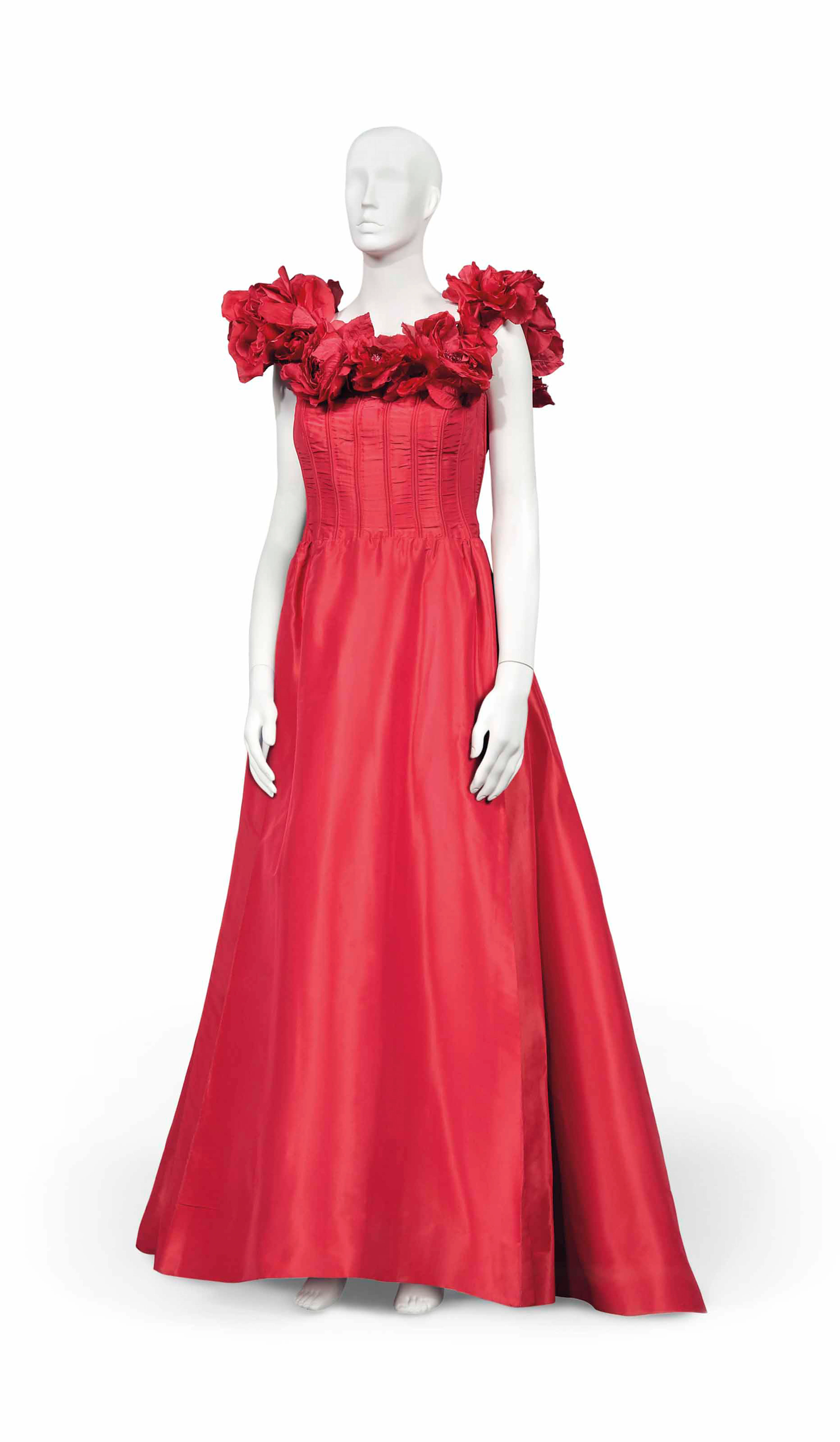 A scarlet silk grosgrain ball gown