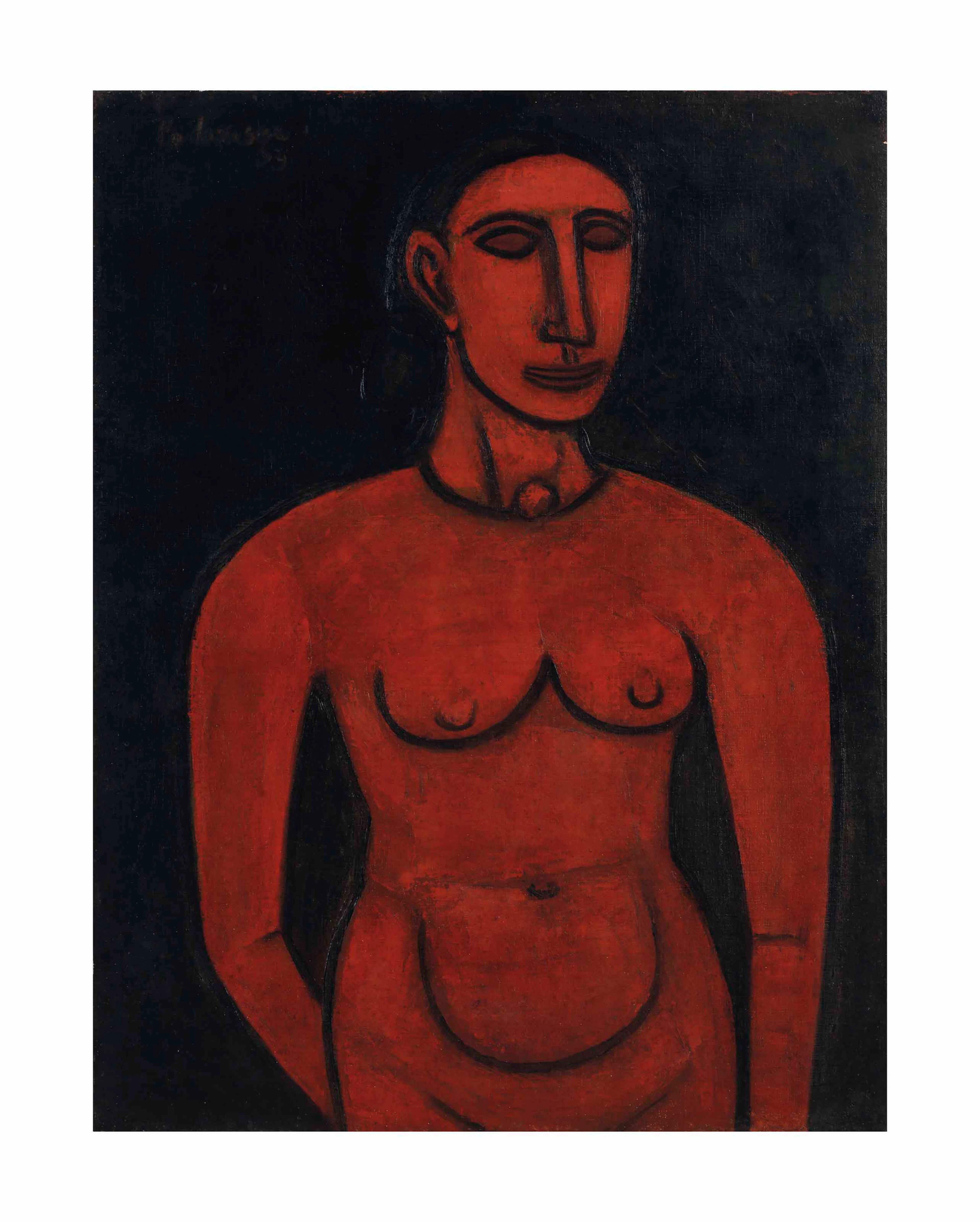 AKBAR PADAMSEE (B. 1928) Red Nude