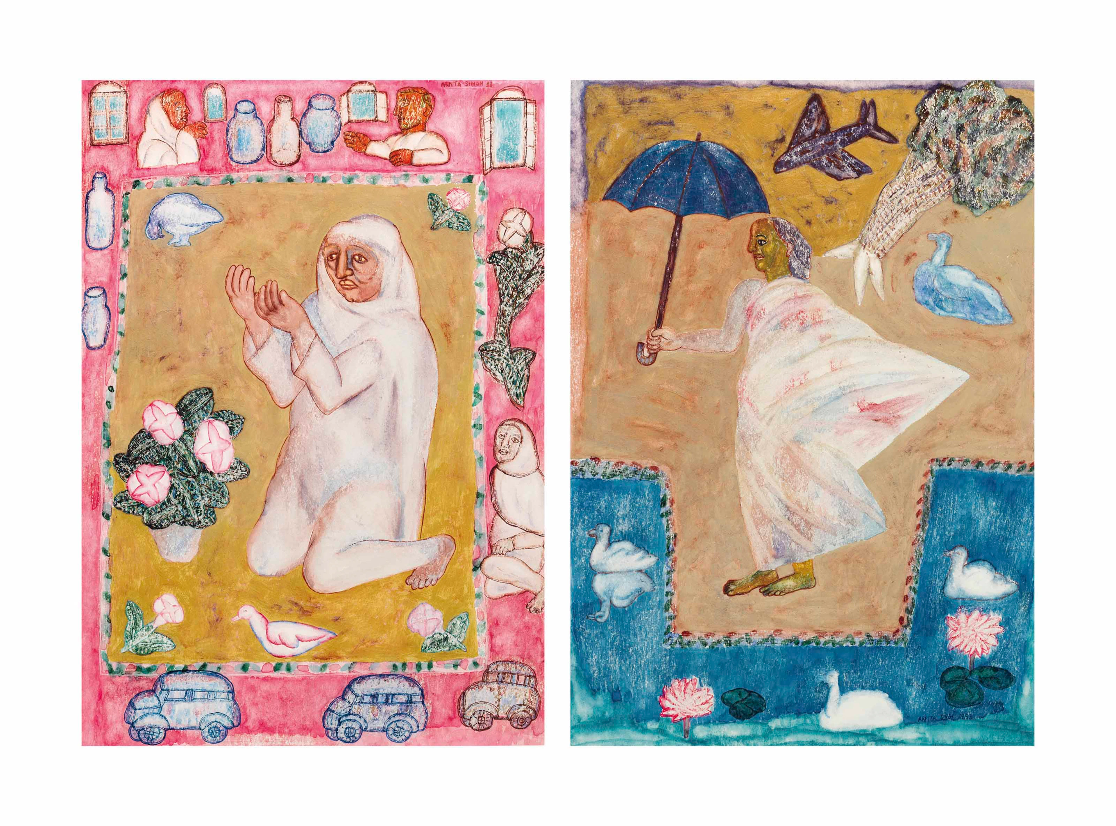 ARPITA SINGH (B. 1937) Untitled (Kneeling Lady); Untit...