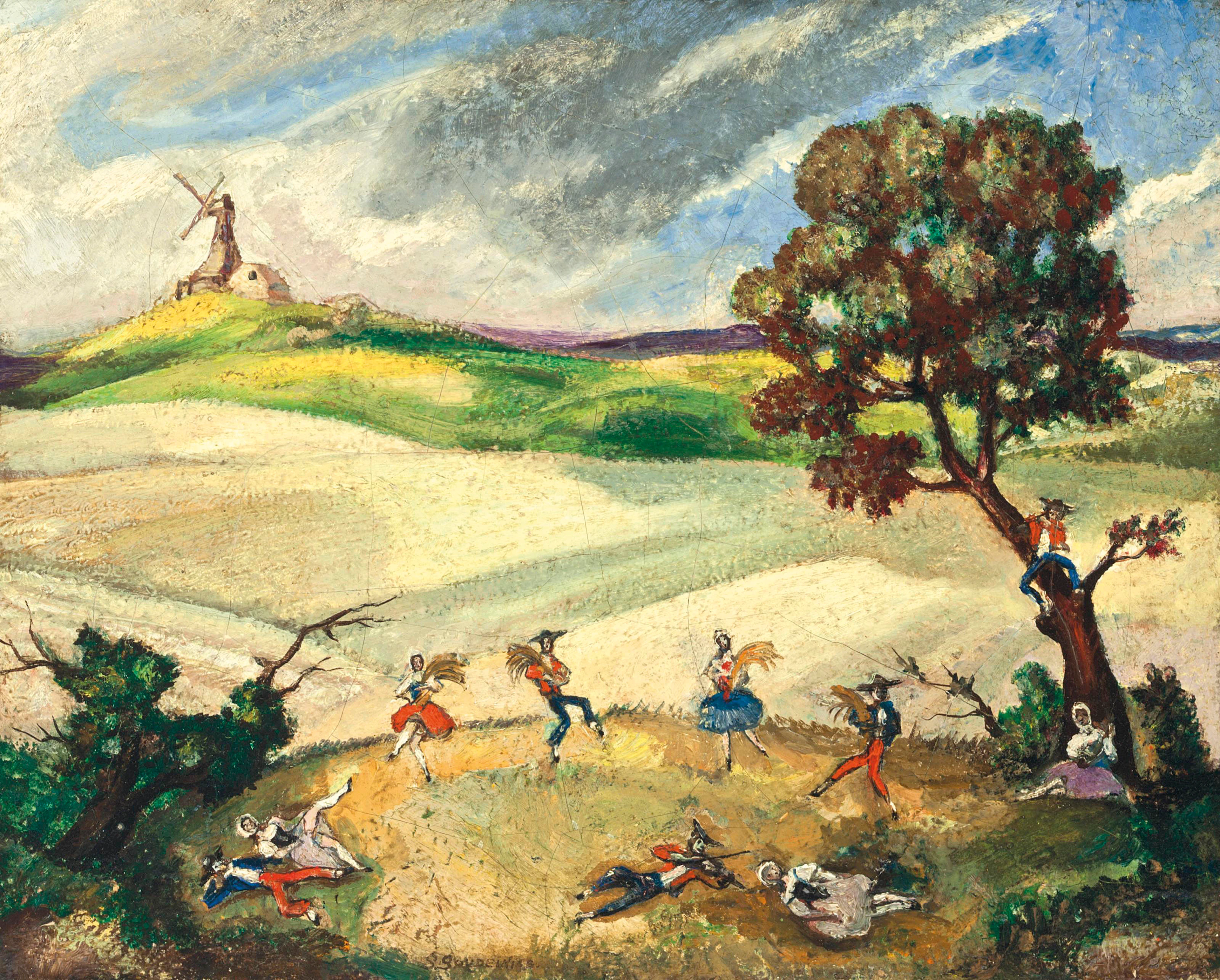 Two set designs for 'La fille mal gardée': Act I, Scene 2; and Act II, Scene 3