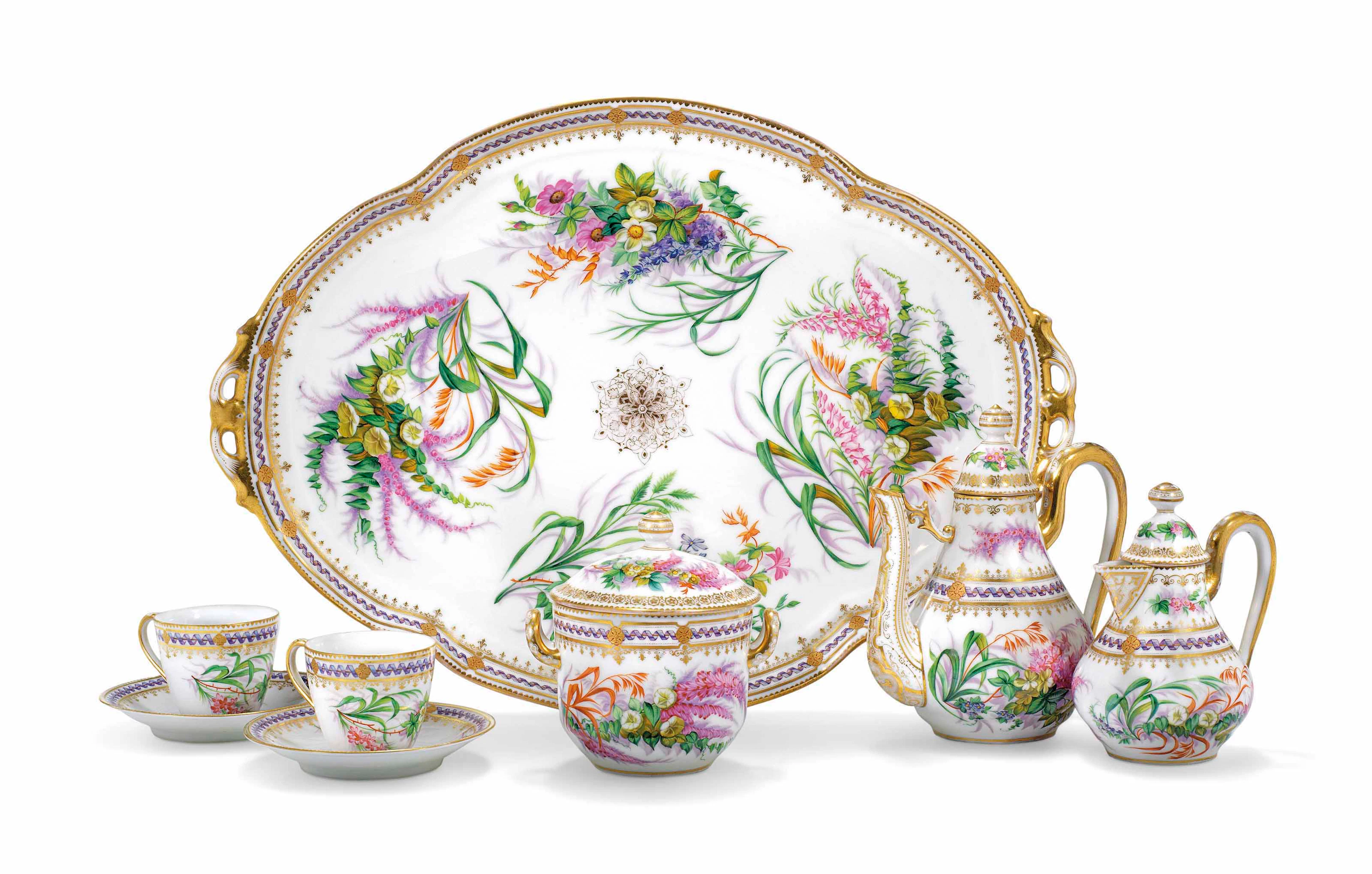 A porcelain tête-à-tête service