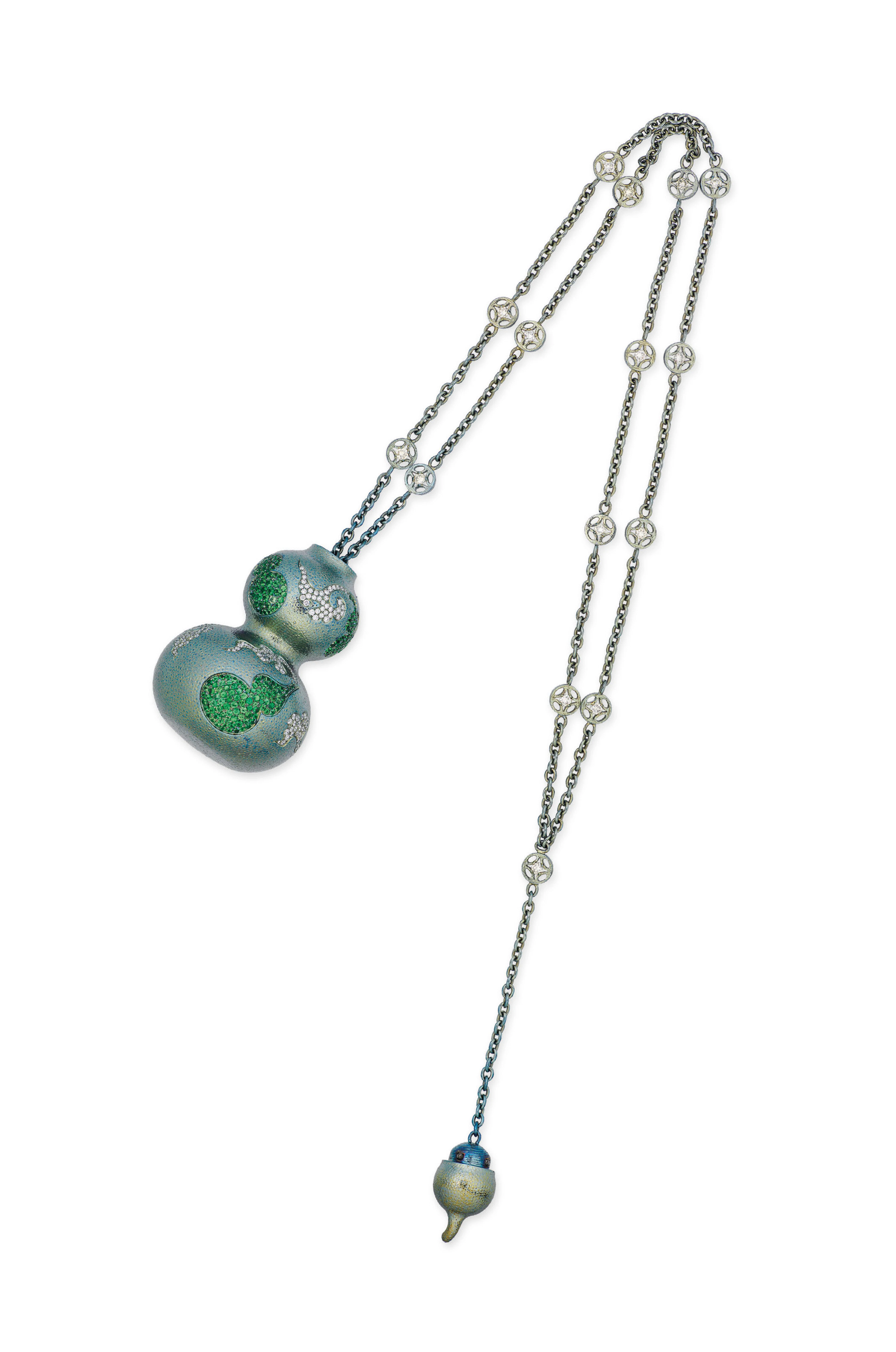 A DIAMOND AND GARNET PENDANT NECKLACE, WALLACE CHAN