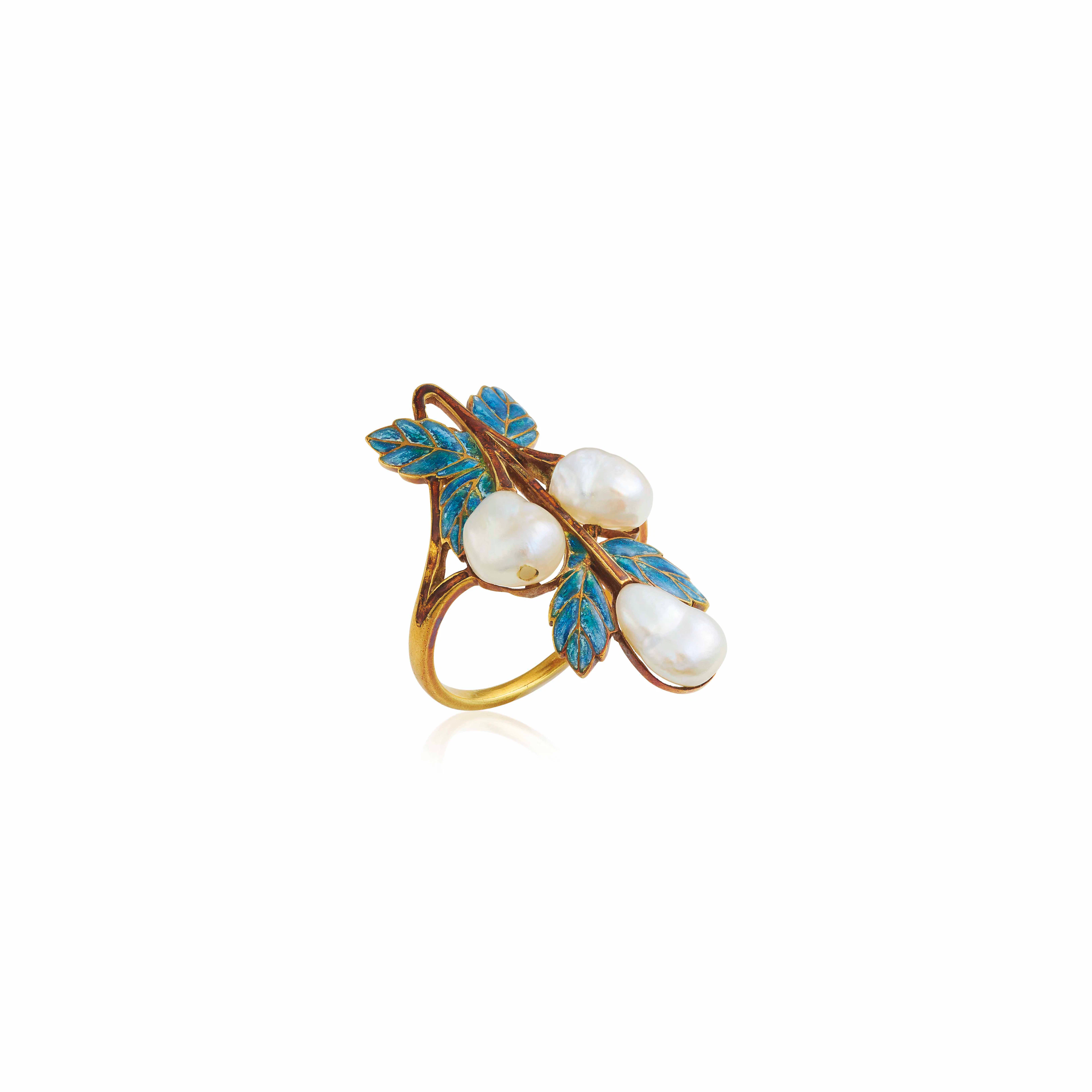 AN ART NOUVEAU PEARL AND ENAMEL RING, BY GEORGES FOUQUET
