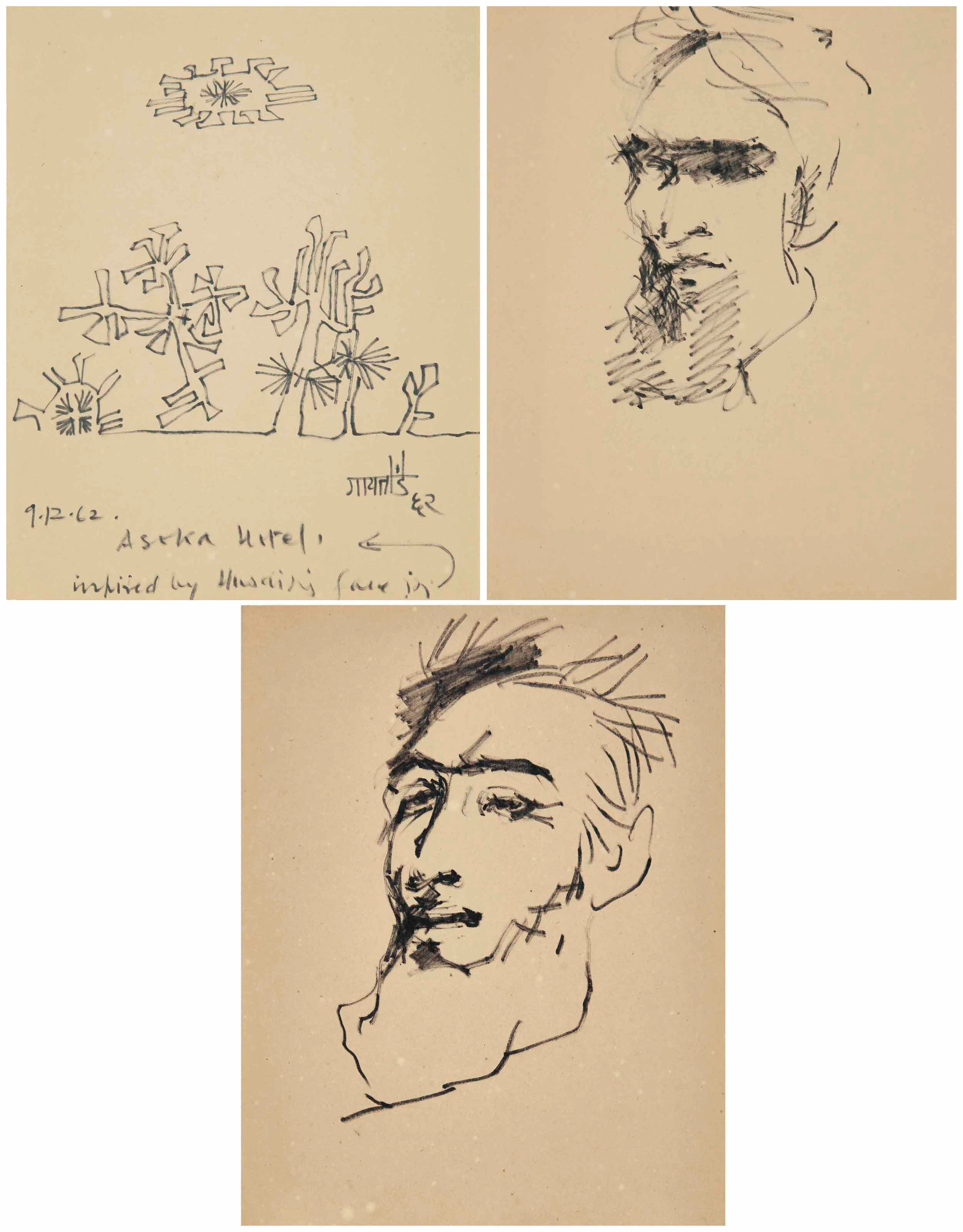 VASUDEO S. GAITONDE (1924-2001) Untitled (Portraits of Husain) ...