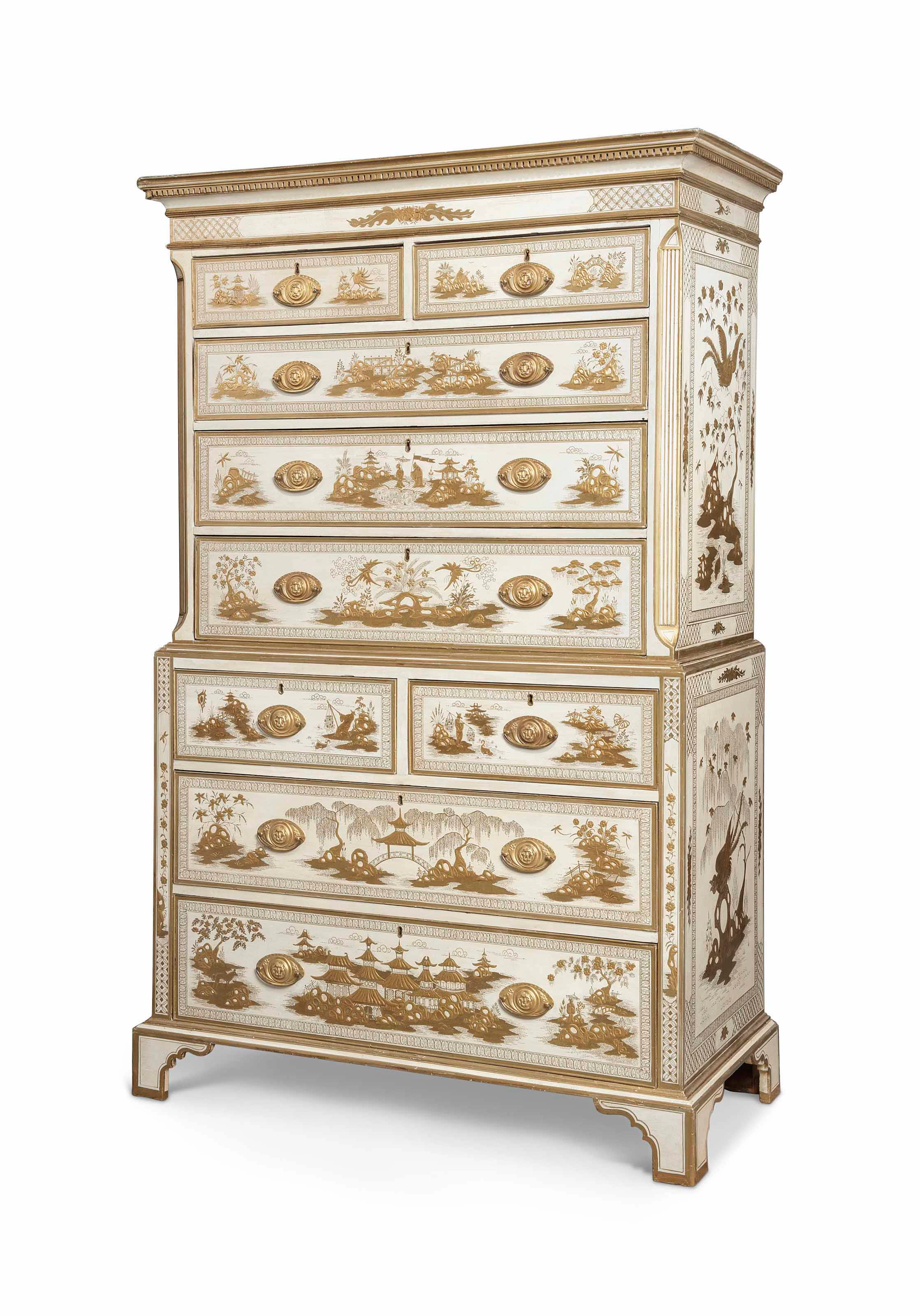 A george iii gilt-japanned tallboy