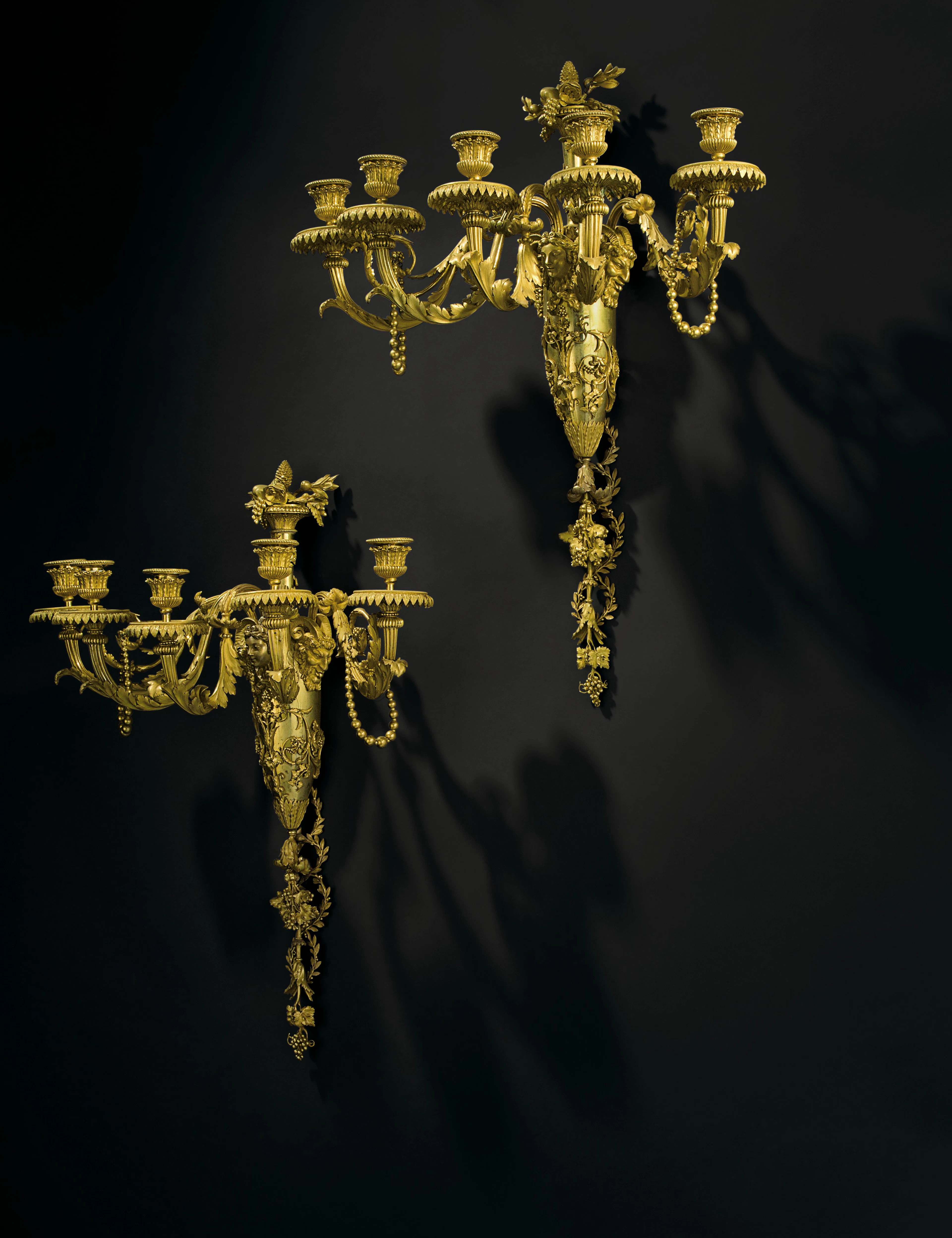 A PAIR OF LOUIS XVI ORMOLU FIVE-BRANCH WALL-LIGHTS ATTRIBUTED TO FRANÇOIS