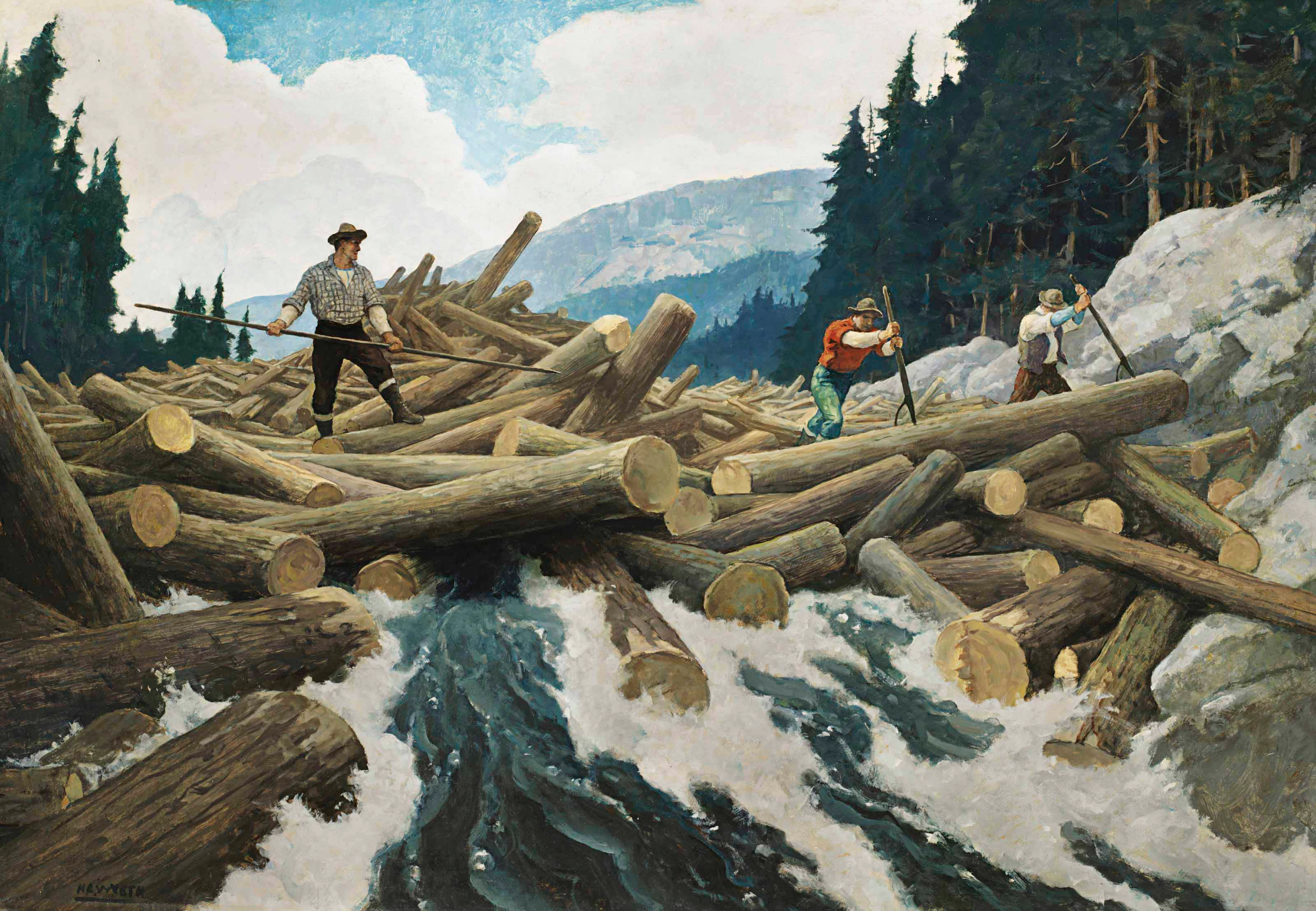 Newell Convers Wyeth (1882-1945) Breaking the Log Jam