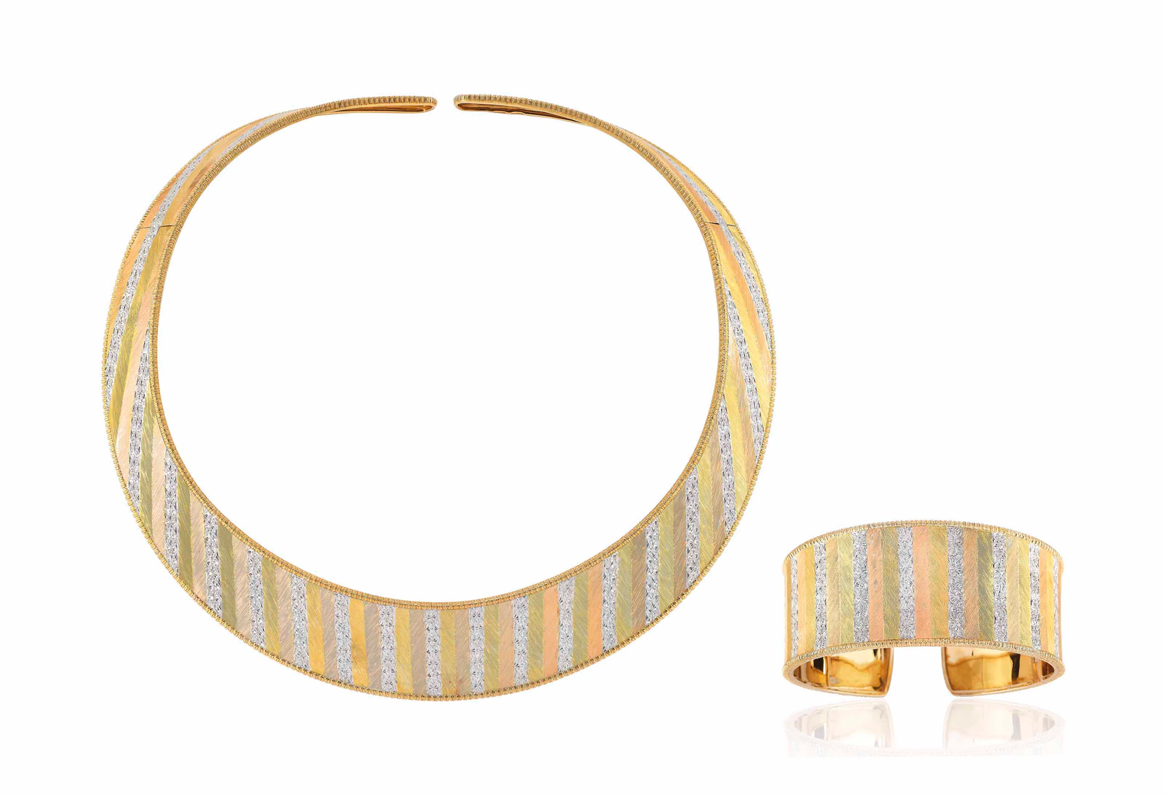 Gold torc necklace and bangle set, mario buccellati