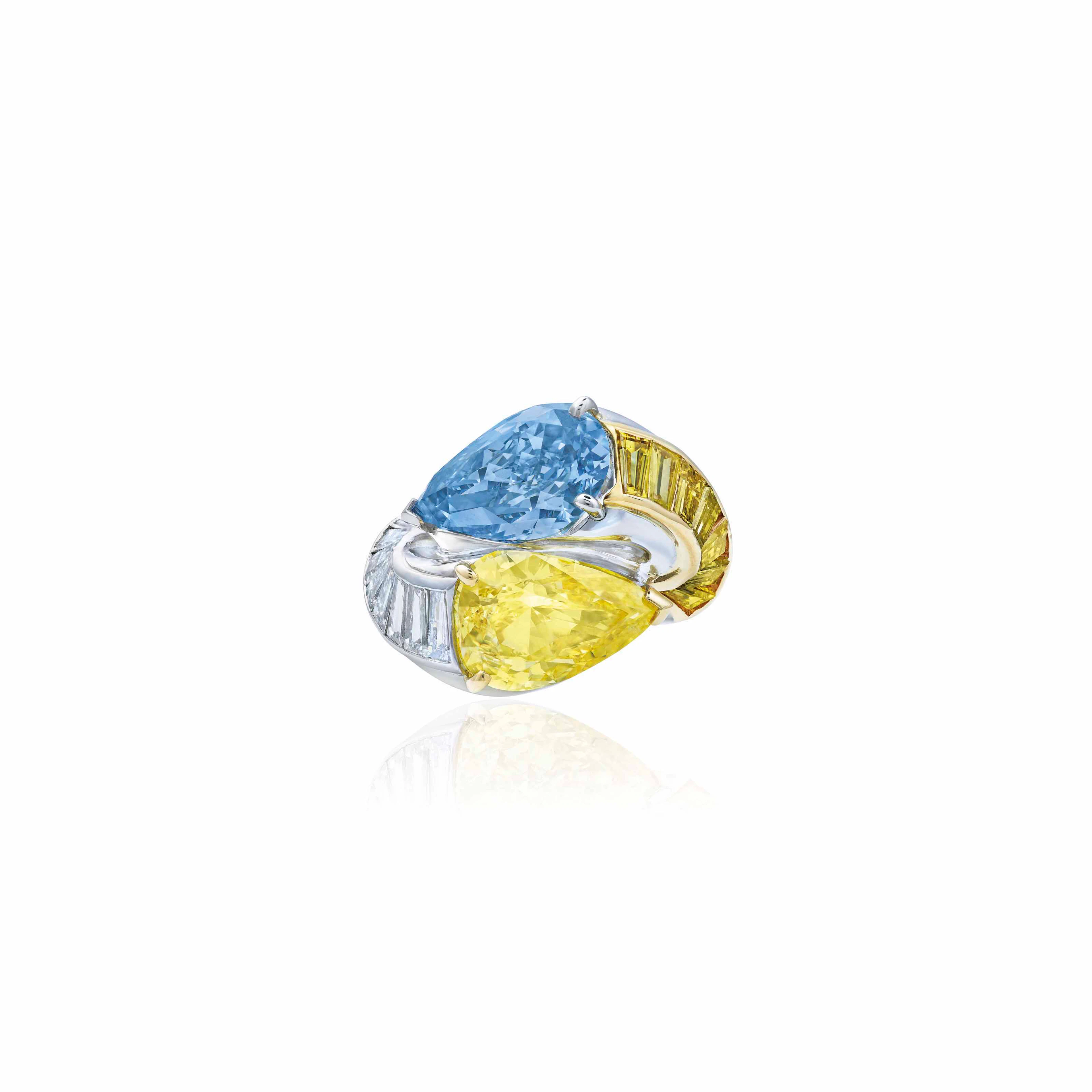 Rare coloured diamond and diamond 'toi et moi' ring, cartier