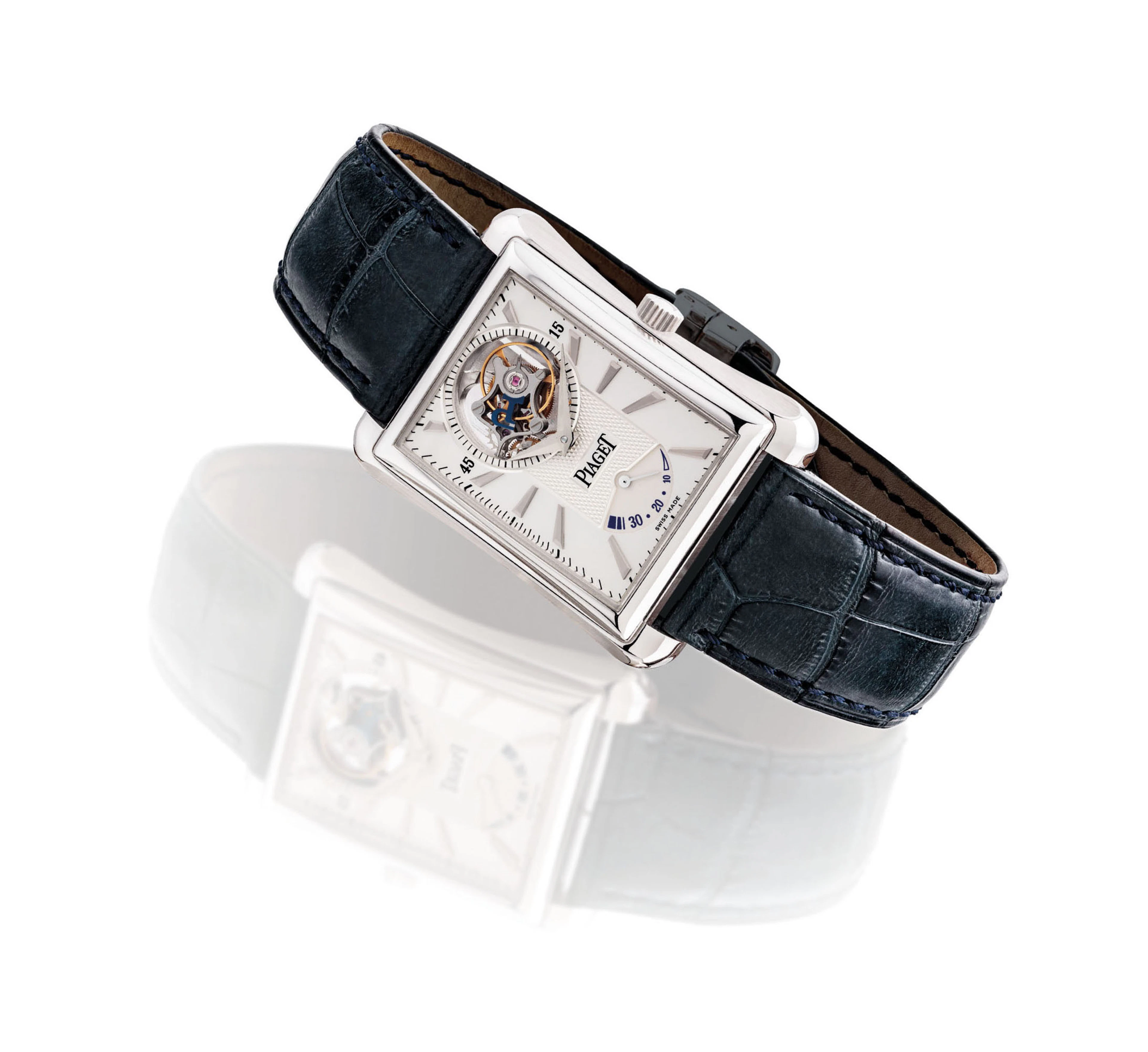 PIAGET A FINE 18K WHITE GOLD RECTANGULAR TOURBILLON WRISTWAT... SIGNED