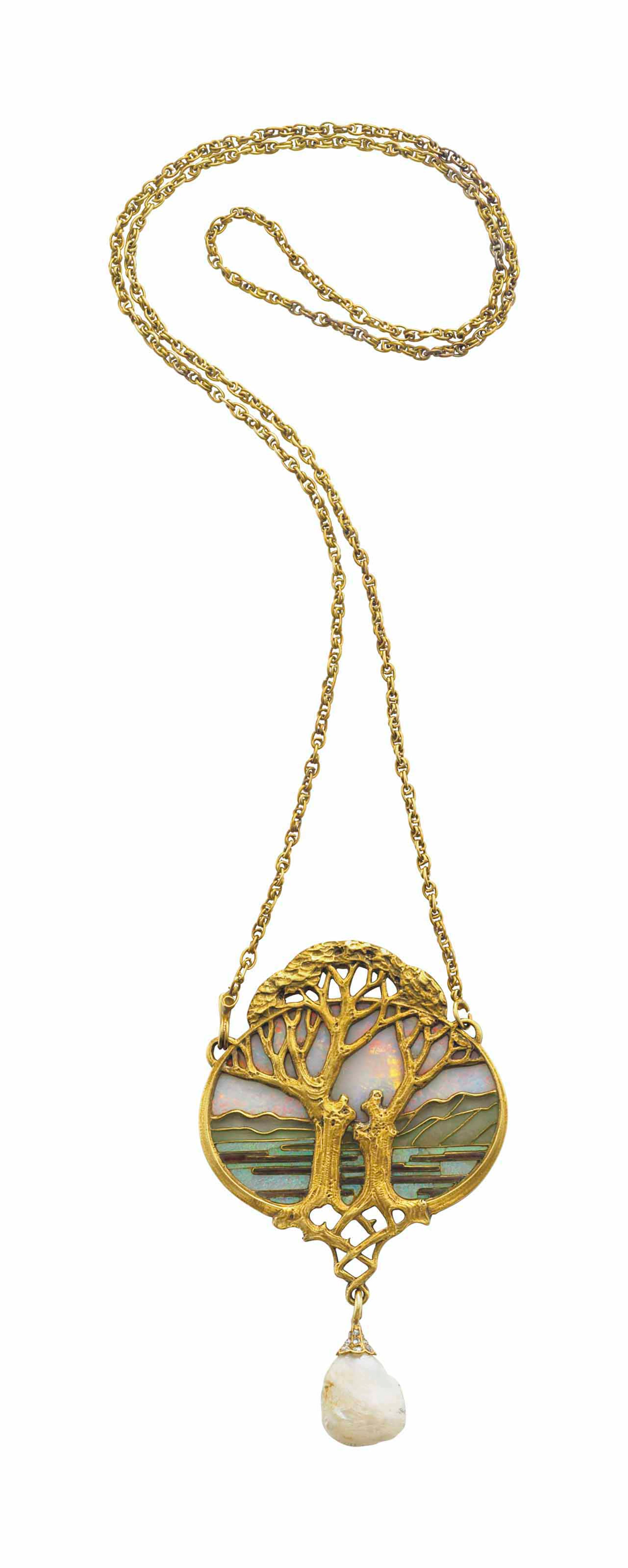AN ART NOUVEAU MULTI-GEM PENDANT NECKLACE, BY GEORGES FOUQUE...