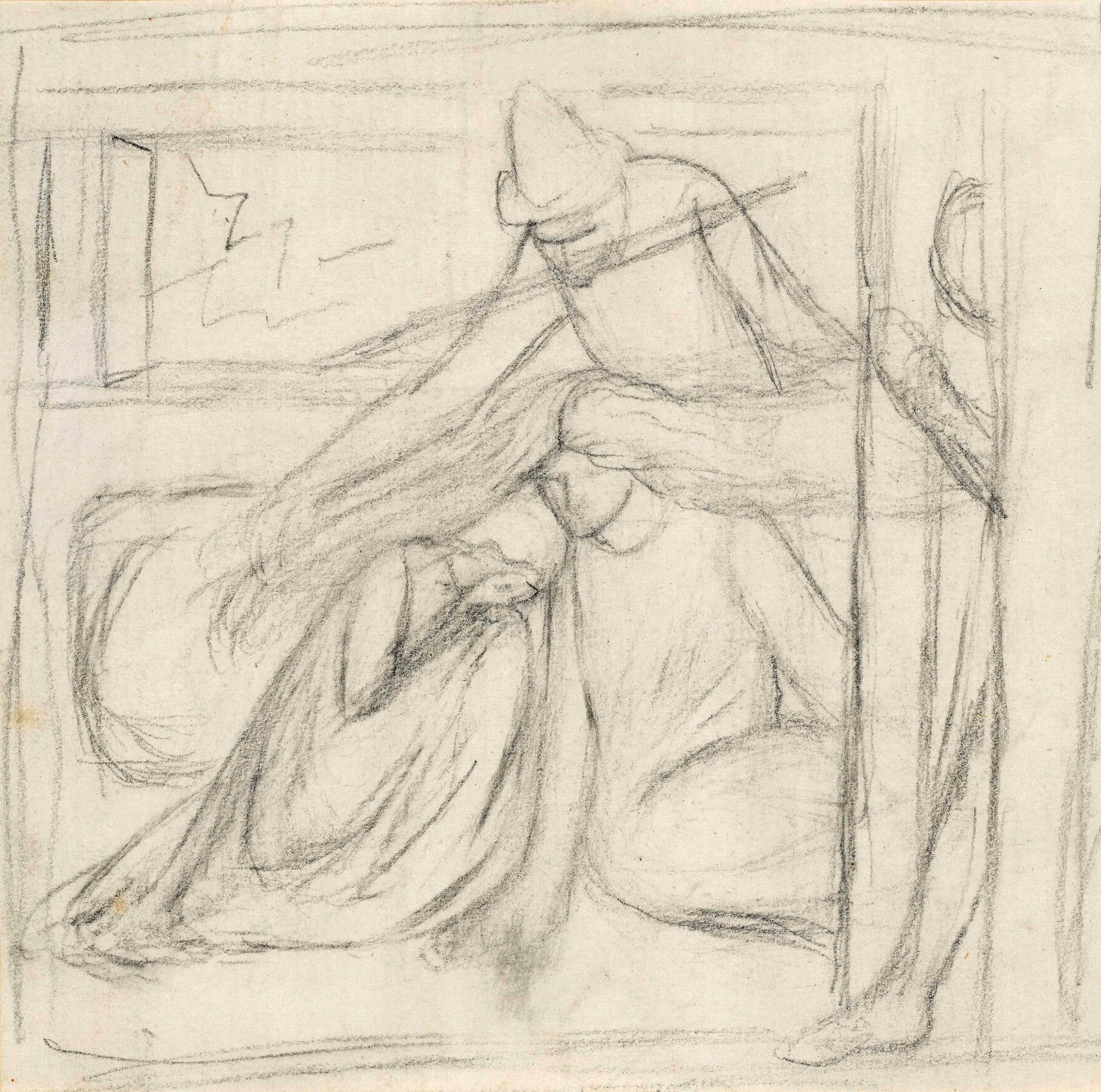Study of a woman and a man seated on the ground