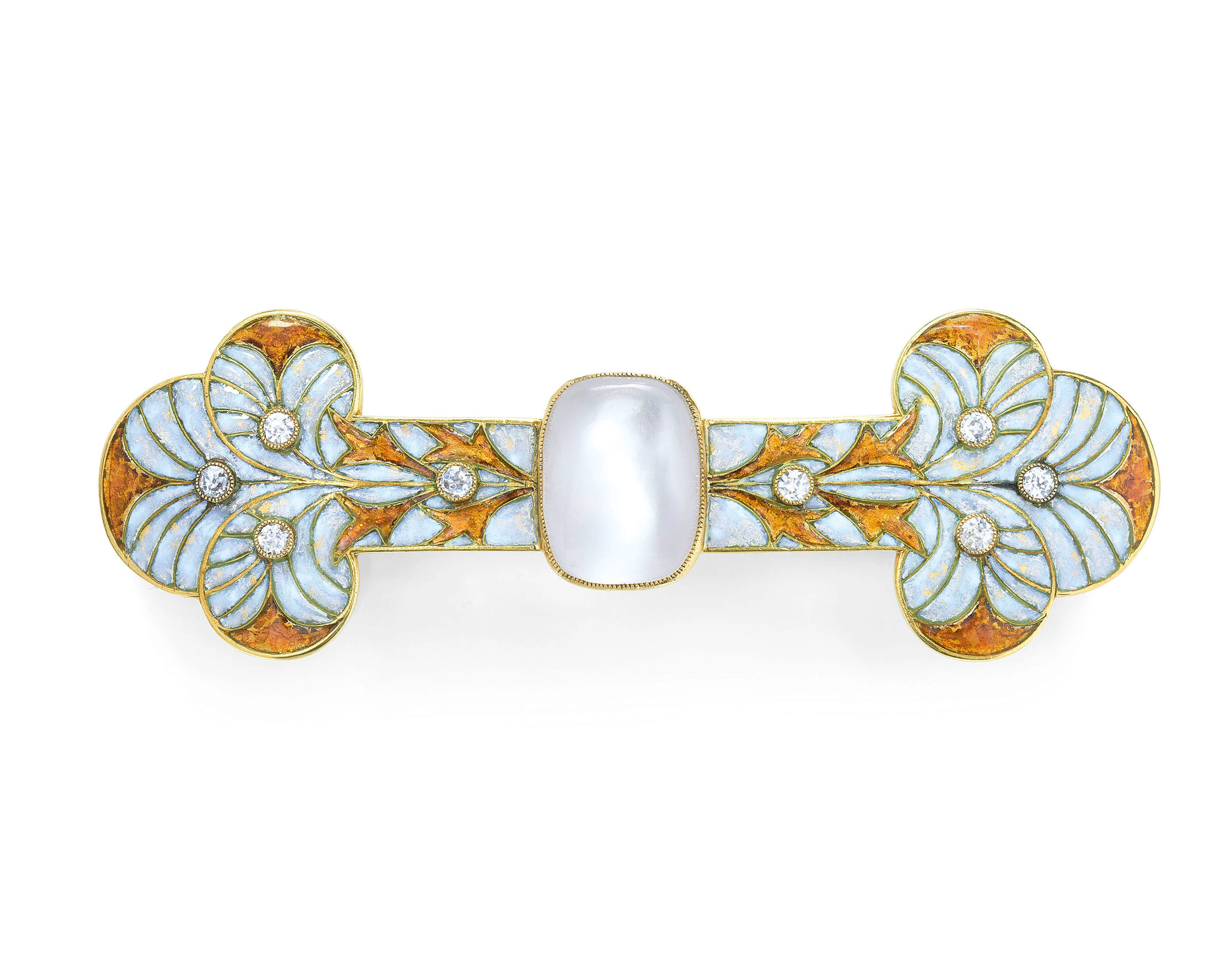 ART NOUVEAU MOONSTONE, ENAMEL AND DIAMOND BROOCH, GEORGES FO...