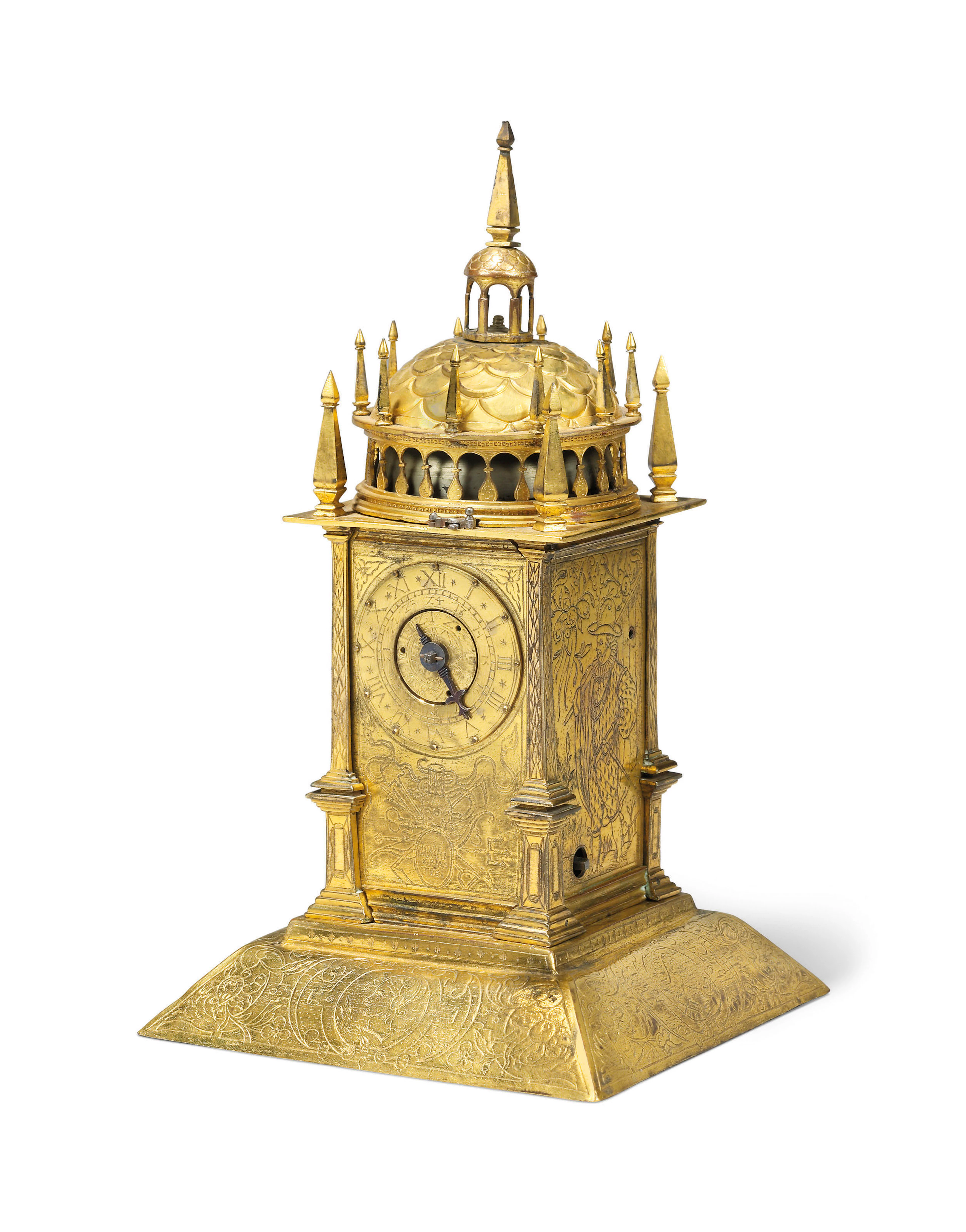 A german gilt-brass striking table clock 'turmuhr'