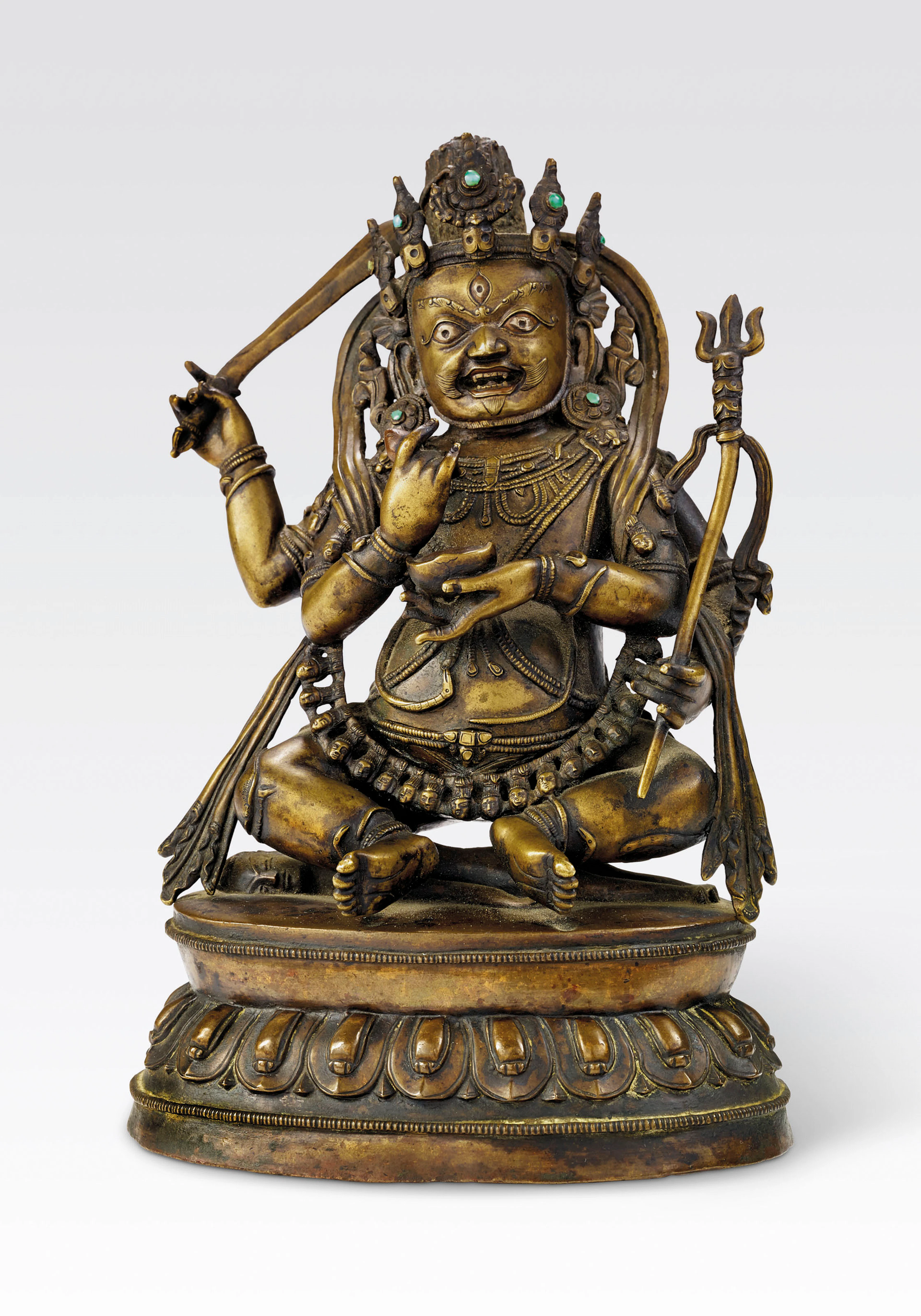 IMPORTANTE STATUE DE MAHAKALA EN BRONZE INCRUSTE D'ARGENT ET... TIBET