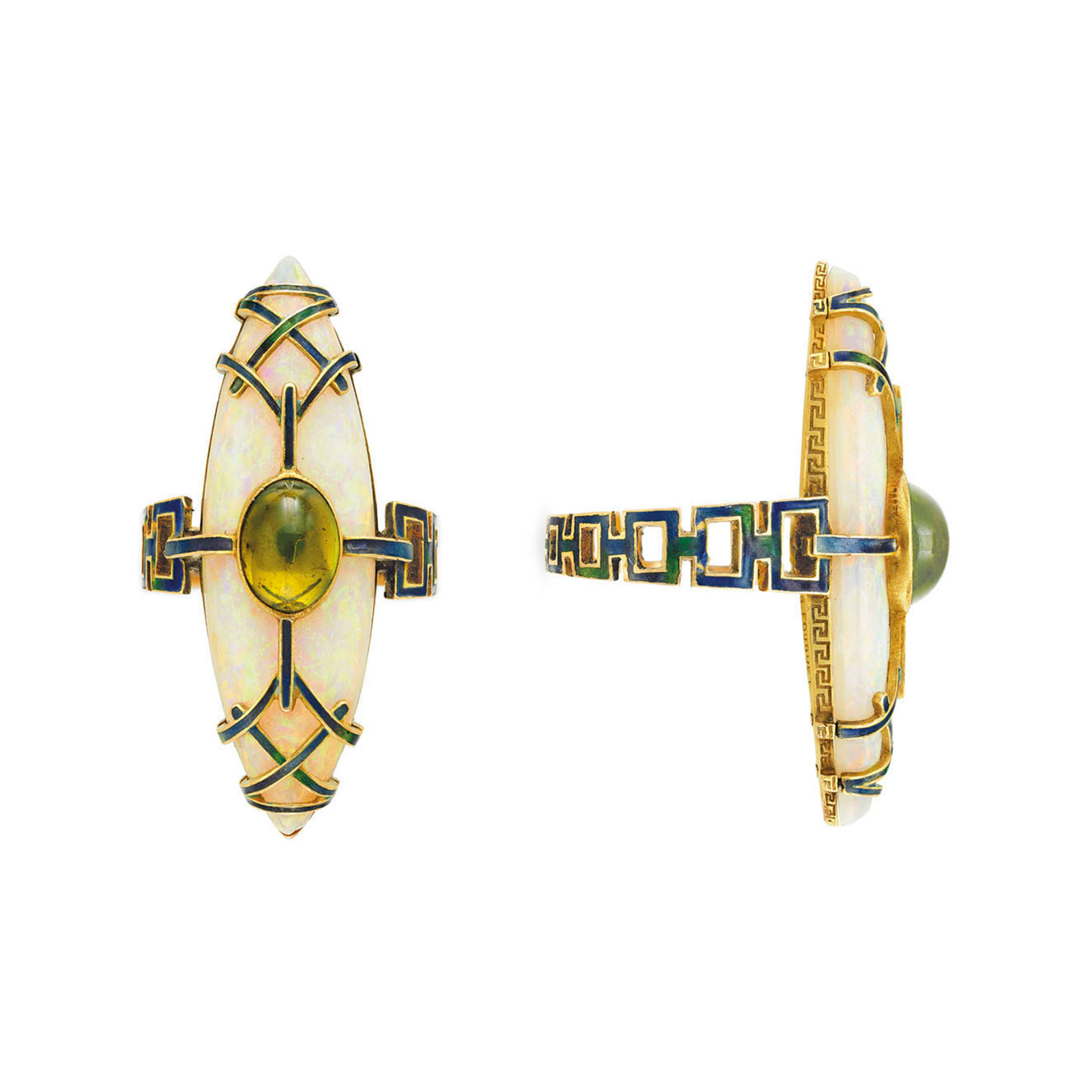 ART NOUVEAU PERIDOT, OPAL AND ENAMEL RING, GEORGES FOUQUET
