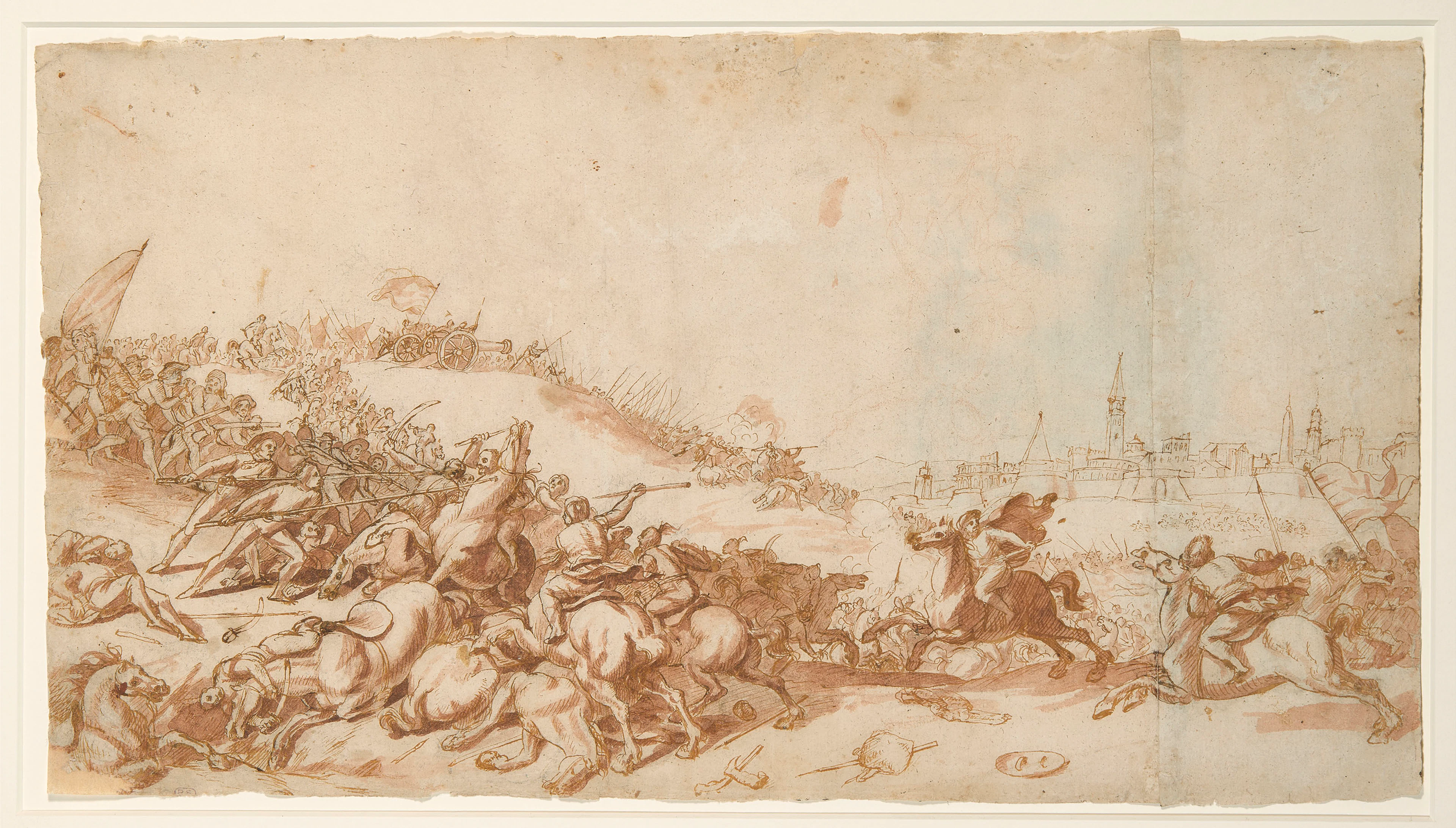 Combat de cavalerie au pied d'une ville fortifiée (recto)...